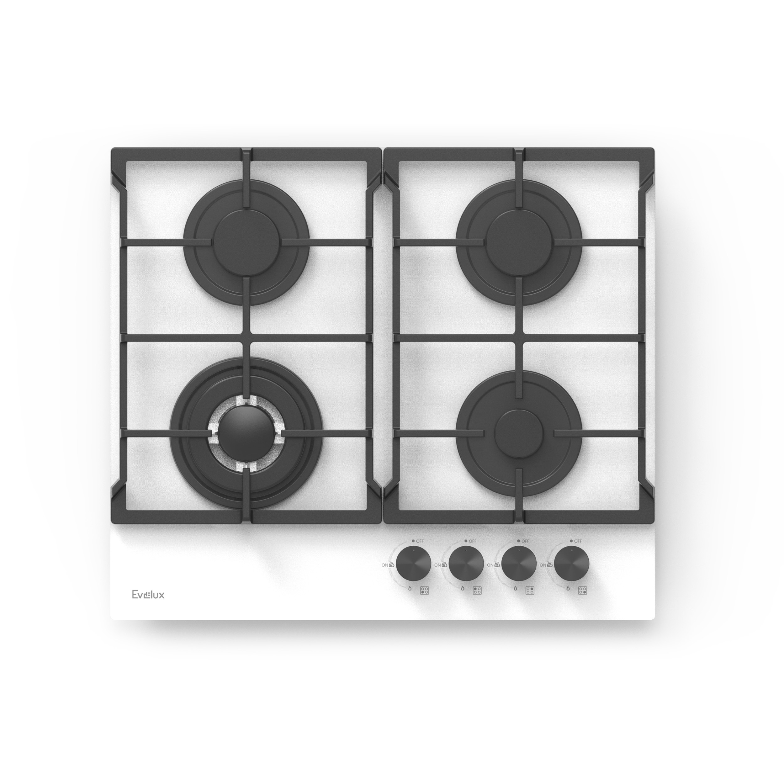 Изображение товара Газовая варочная панель Evelux HEG 675 WG Белая 60 см 4 конфорки с WOK и газ-контролем