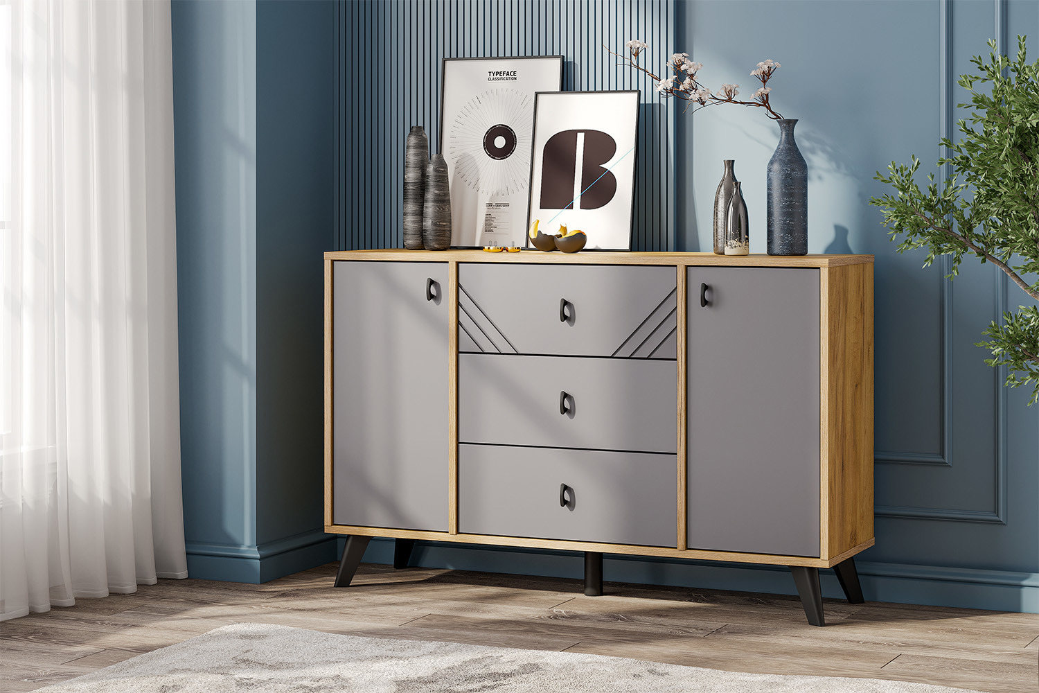 Изображение товара Комод SV-МЕБЕЛЬ Байкал 4 ящика Дуб золотой, Графит