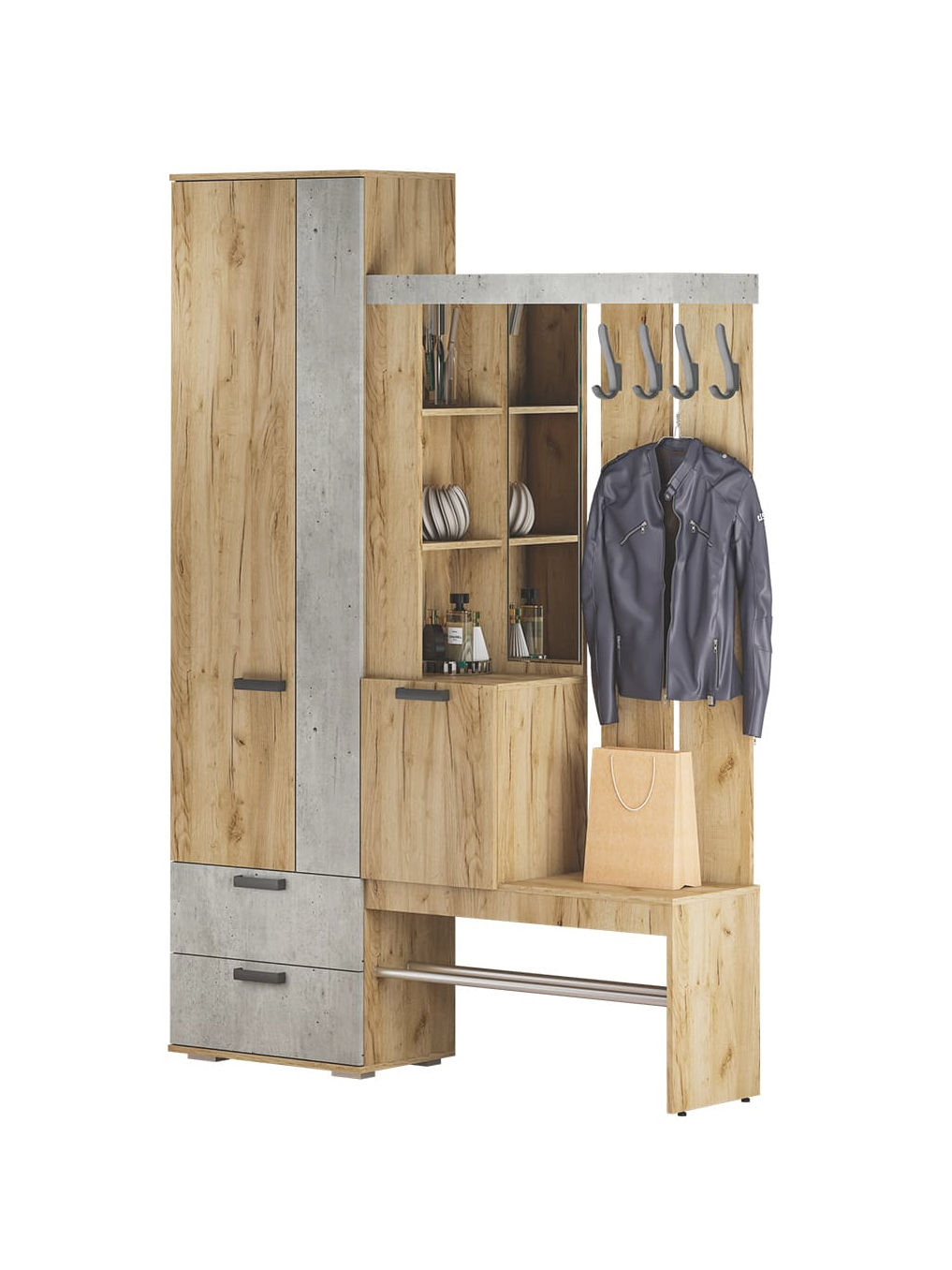 Изображение товара Комплект мебели для прихожей BTS Трамп 150x217.6x37.2 см ЛДСП контрастные оттенки