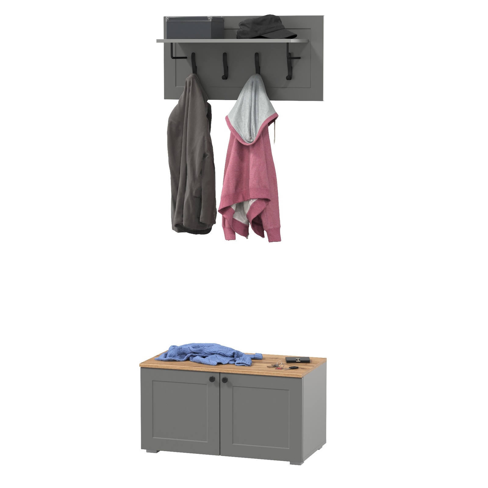 Изображение товара Комплект мебели для прихожей MOBI Остин 13.257+15.12 Серый современный дизайн