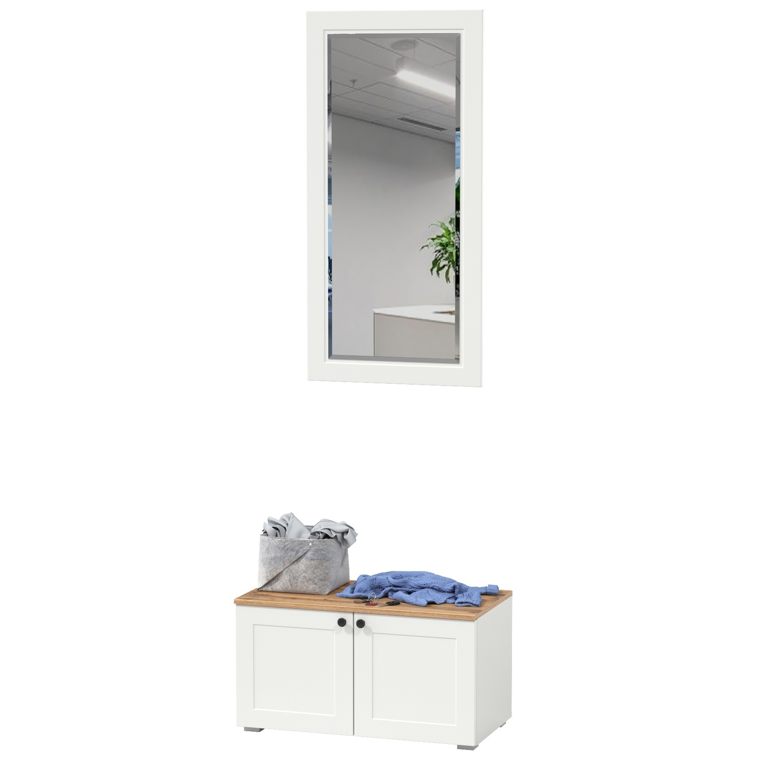 Изображение товара Комплект мебели для прихожей MOBI Остин 13.257+17.03, тумба и зеркало, белый