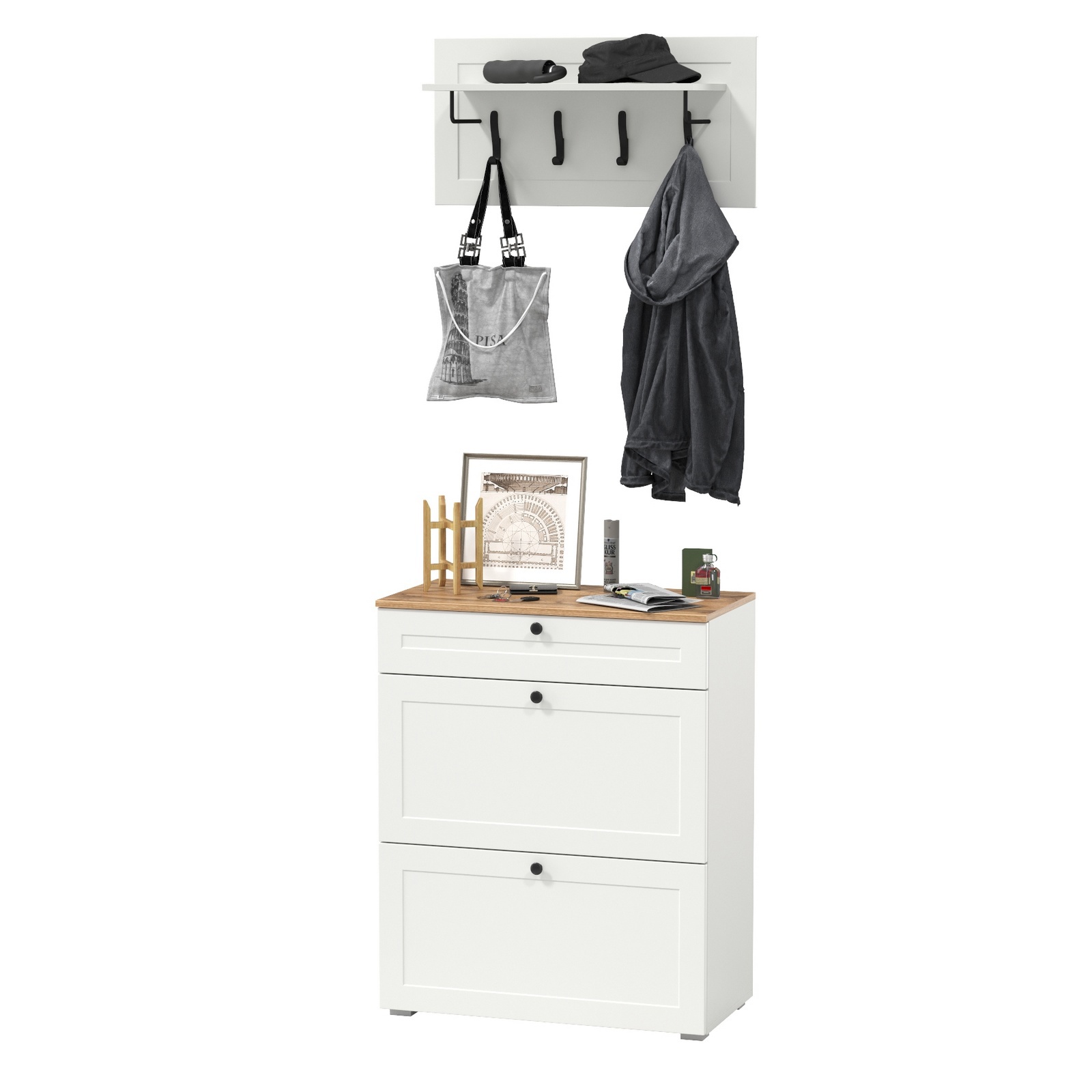 Изображение товара Комплект мебели для прихожей MOBI Остин 16.121+15.12 белый дуб крафт