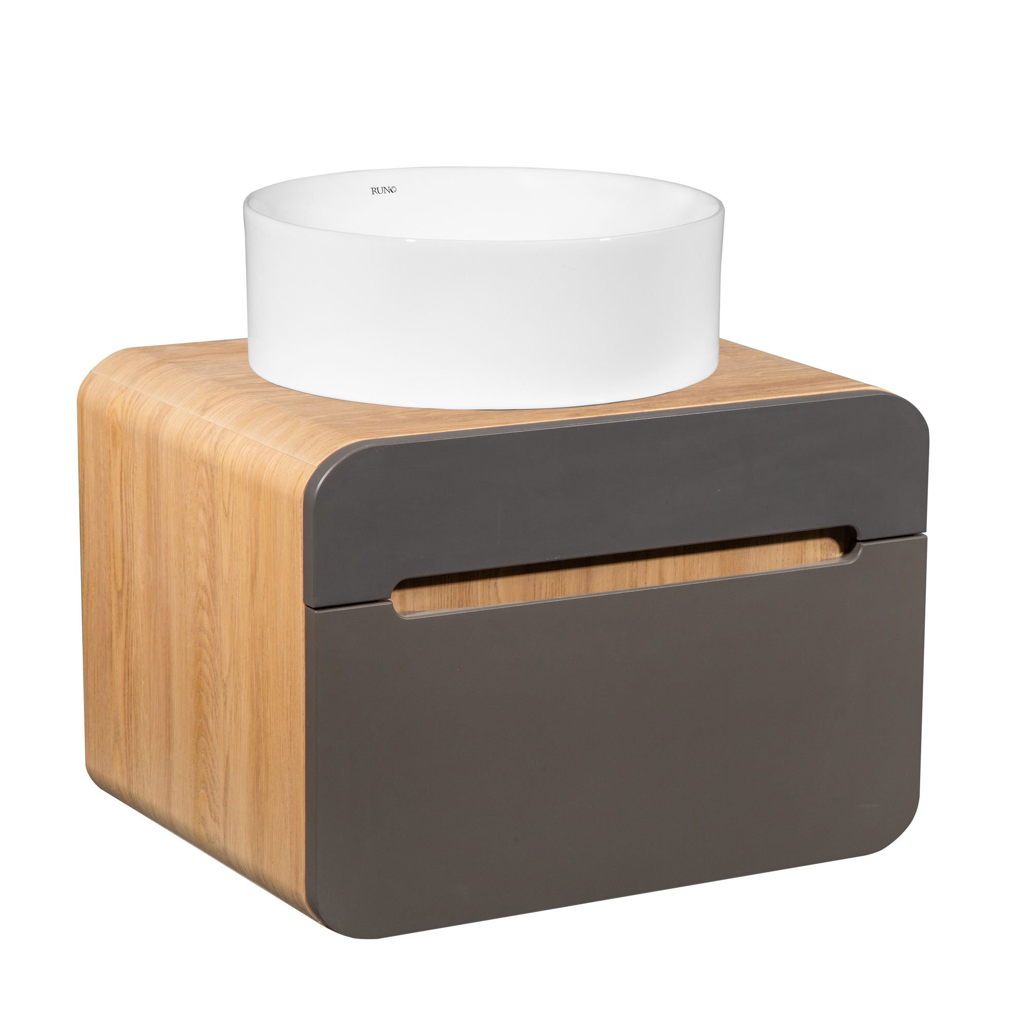 Изображение товара Тумба с раковиной подвесная Runo Ницца 60 цвет натуральный дуб-графит раковина Palla D41