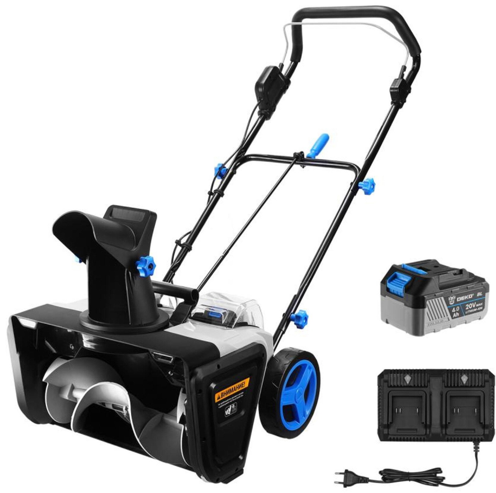 Изображение товара Аккумуляторный снегоуборщик DEKO ST41 50 см 18 В 2x4 Ач с фонарями