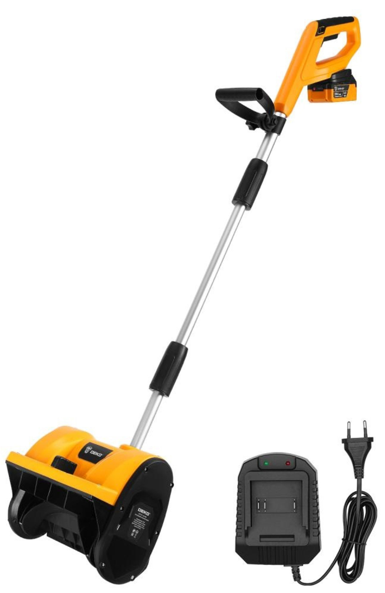 Изображение товара Аккумуляторный снегоуборщик DEKO ST21V 30 см 20 В 4 Ач с зарядным и аккумулятором