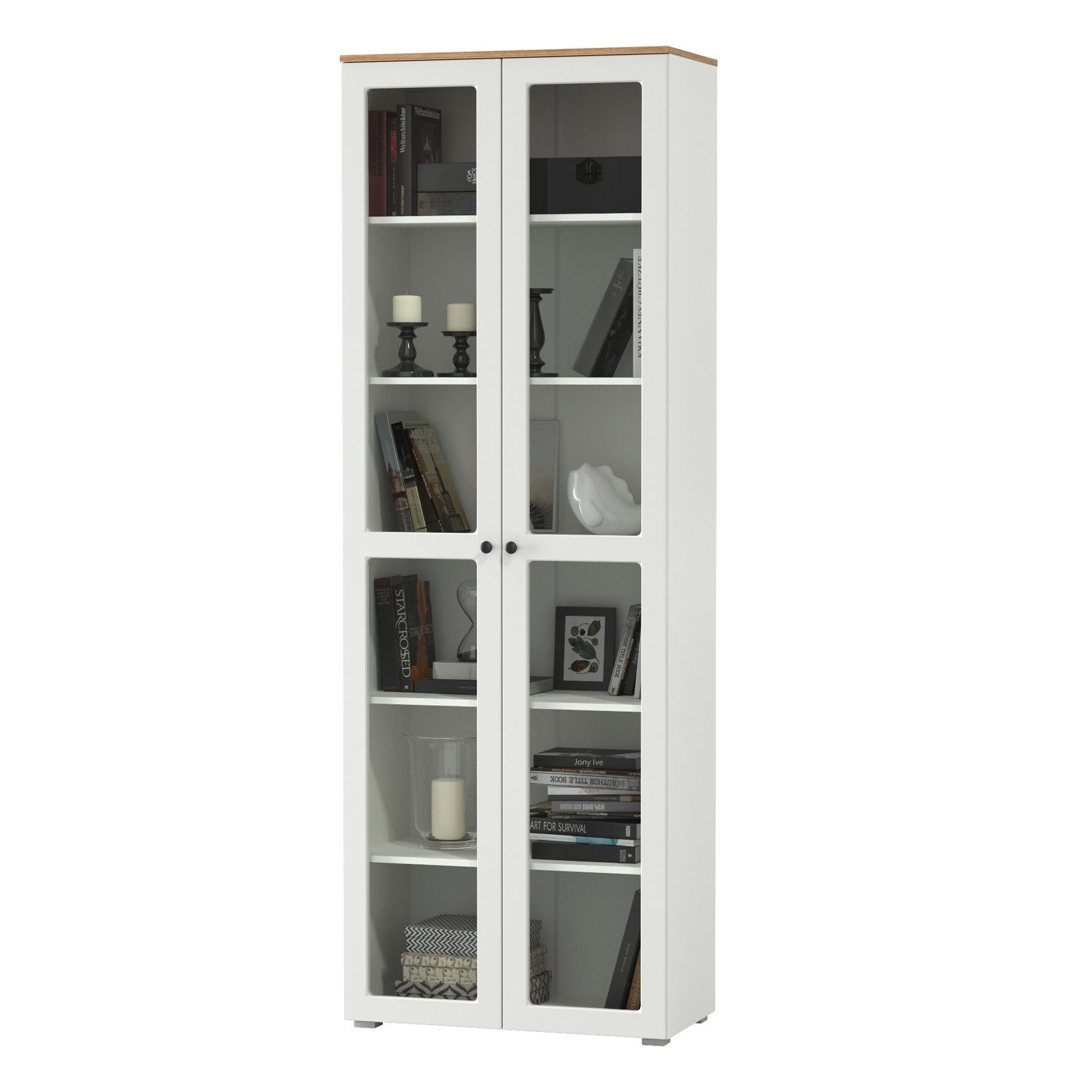 Изображение товара Шкаф-витрина Остин 80x230 см белый шагрень/дуб крафт золотой