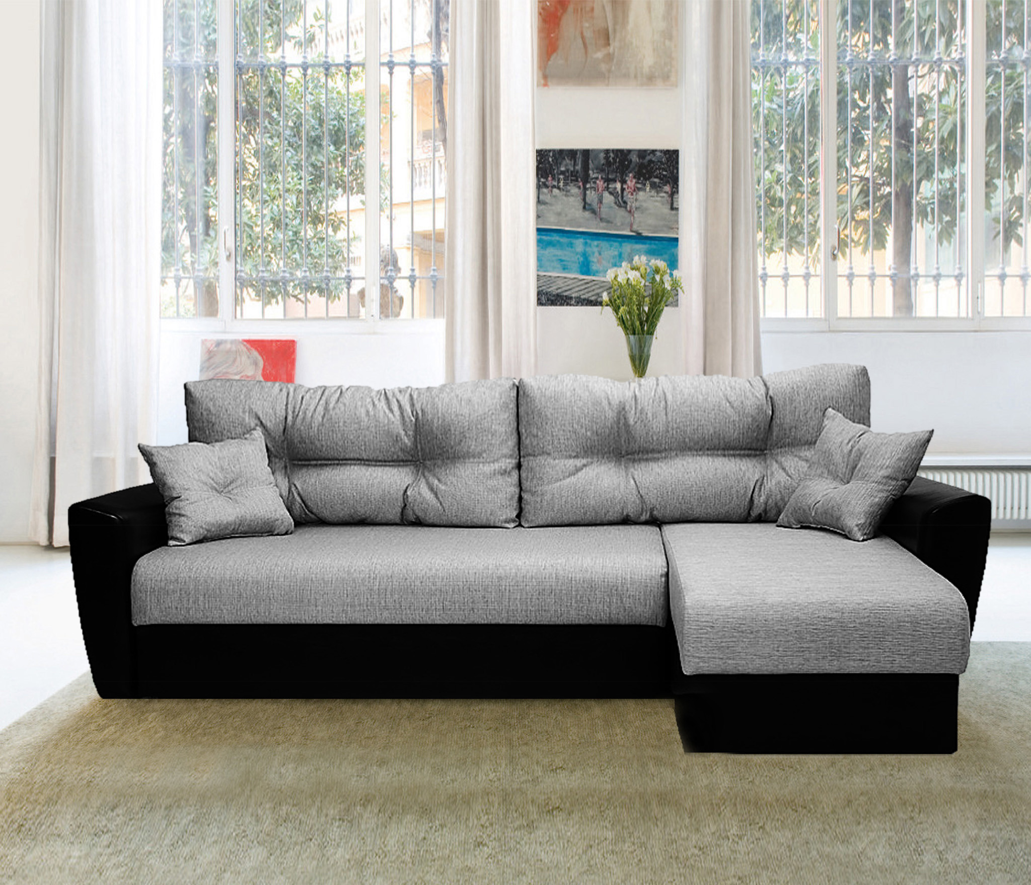 Изображение товара Диван раскладной Meblines Амстердам 245x87x157 см рогожка цвет серый/черный