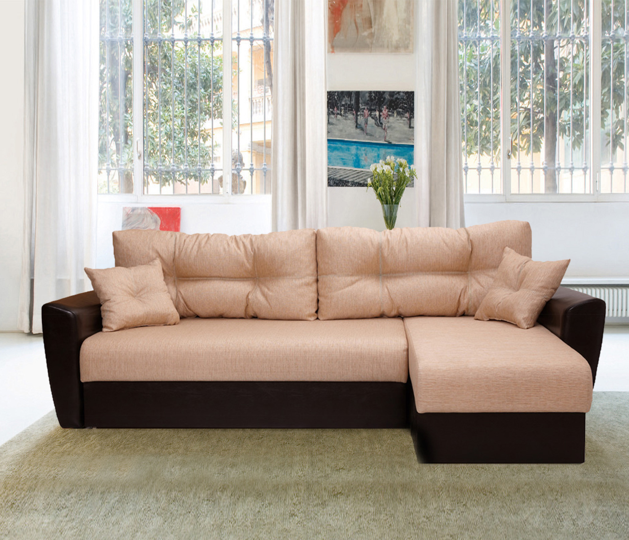 Изображение товара Диван раскладной Meblines Амстердам 245x87x167 см с ящиком и подушками