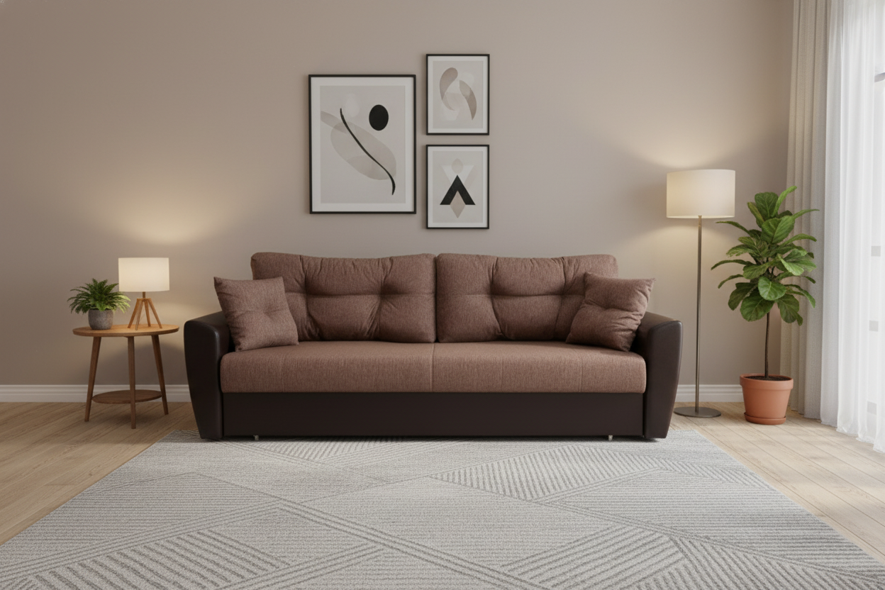 Изображение товара Диван раскладной Meblines Амстердам 235x100x120 см коричневый рогожка