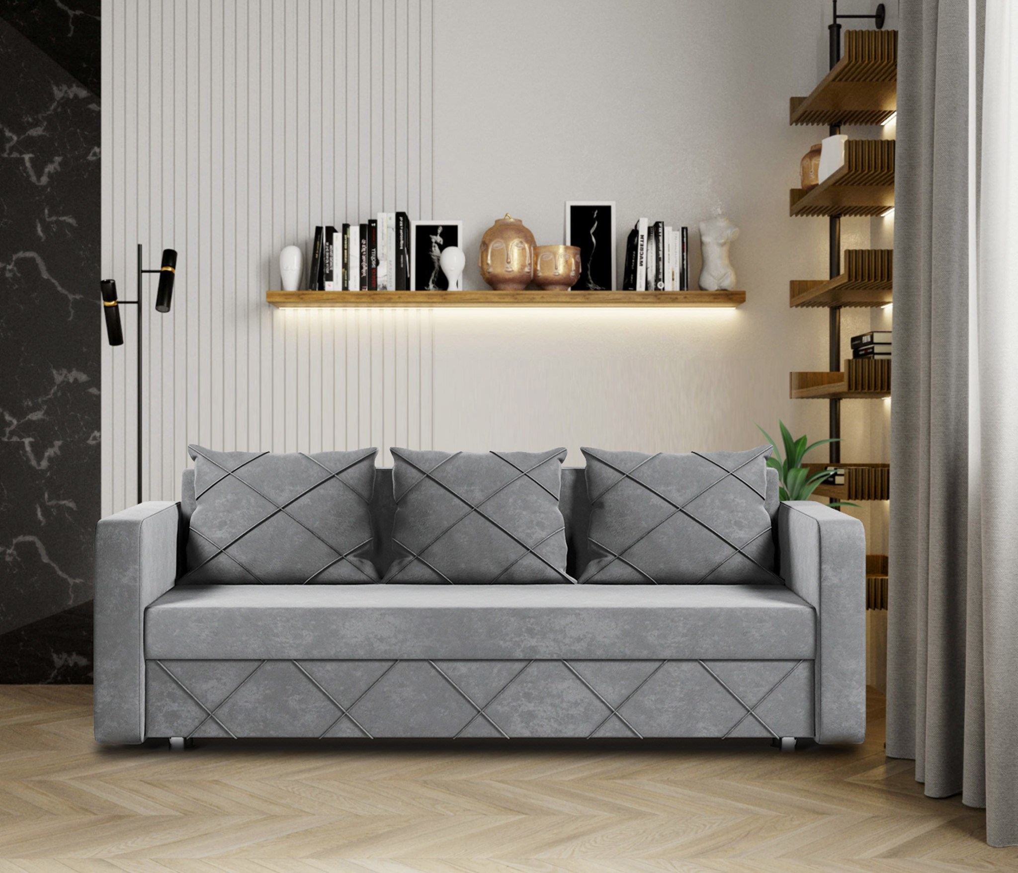 Изображение товара Диван раскладной Meblines Стелла 210x70x91 см велюр цвет кабрио серый