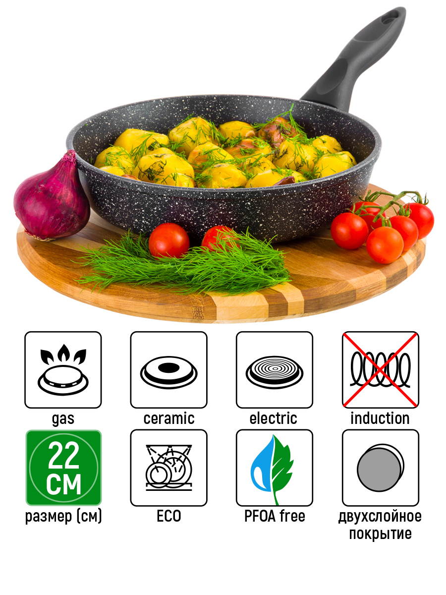 Изображение товара Сковорода 22 см из алюминия Elan gallery с антипригарным покрытием Cookmark без крышки