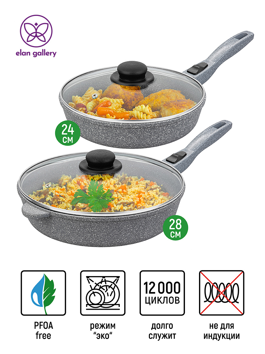 Изображение товара Набор посуды с крышками Elan Gallery 4 предмета из алюминия с антипригарным покрытием