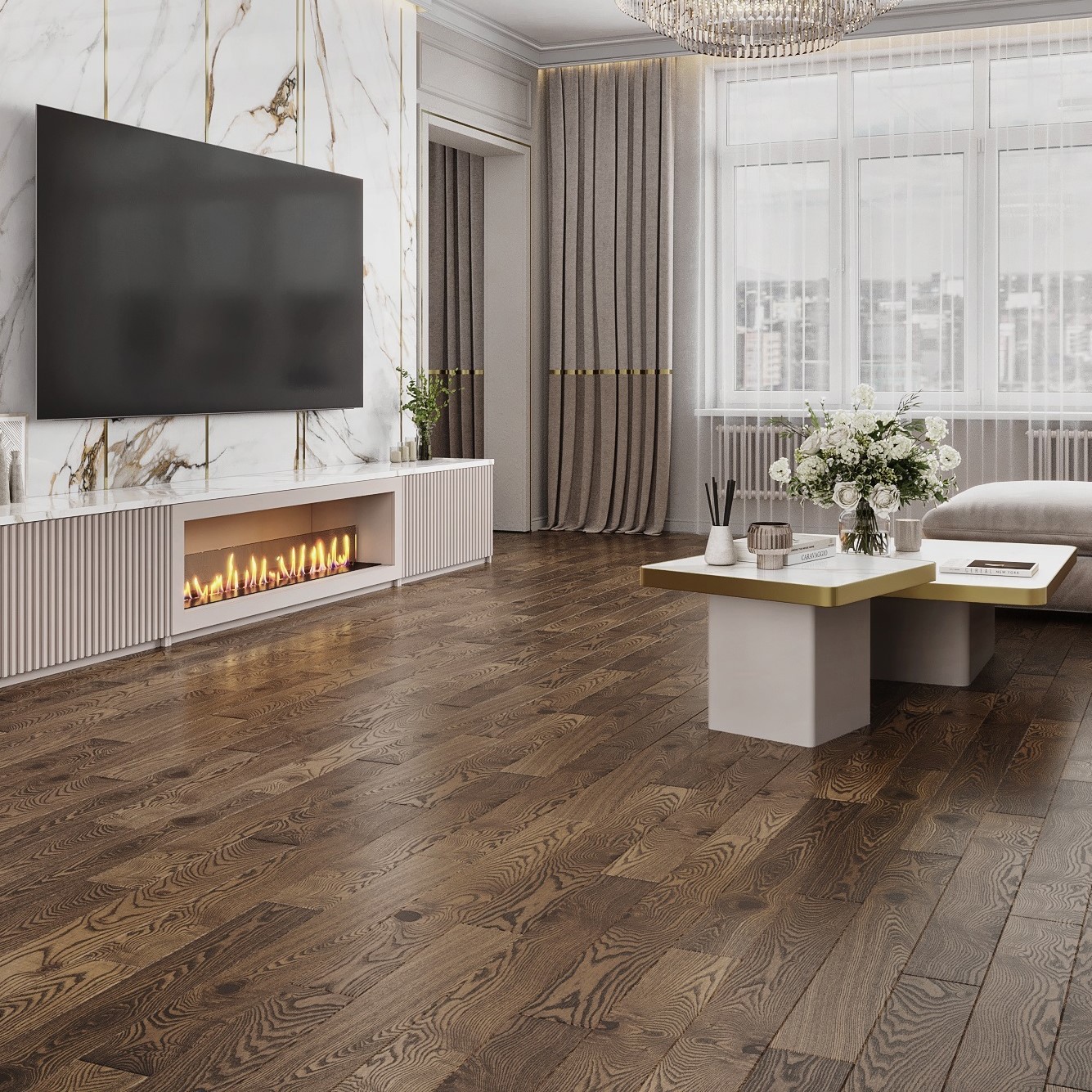 Изображение товара Паркетная доска Amber Wood Ясень Шоколад 14 мм 21 класс фаска 0.909 м²