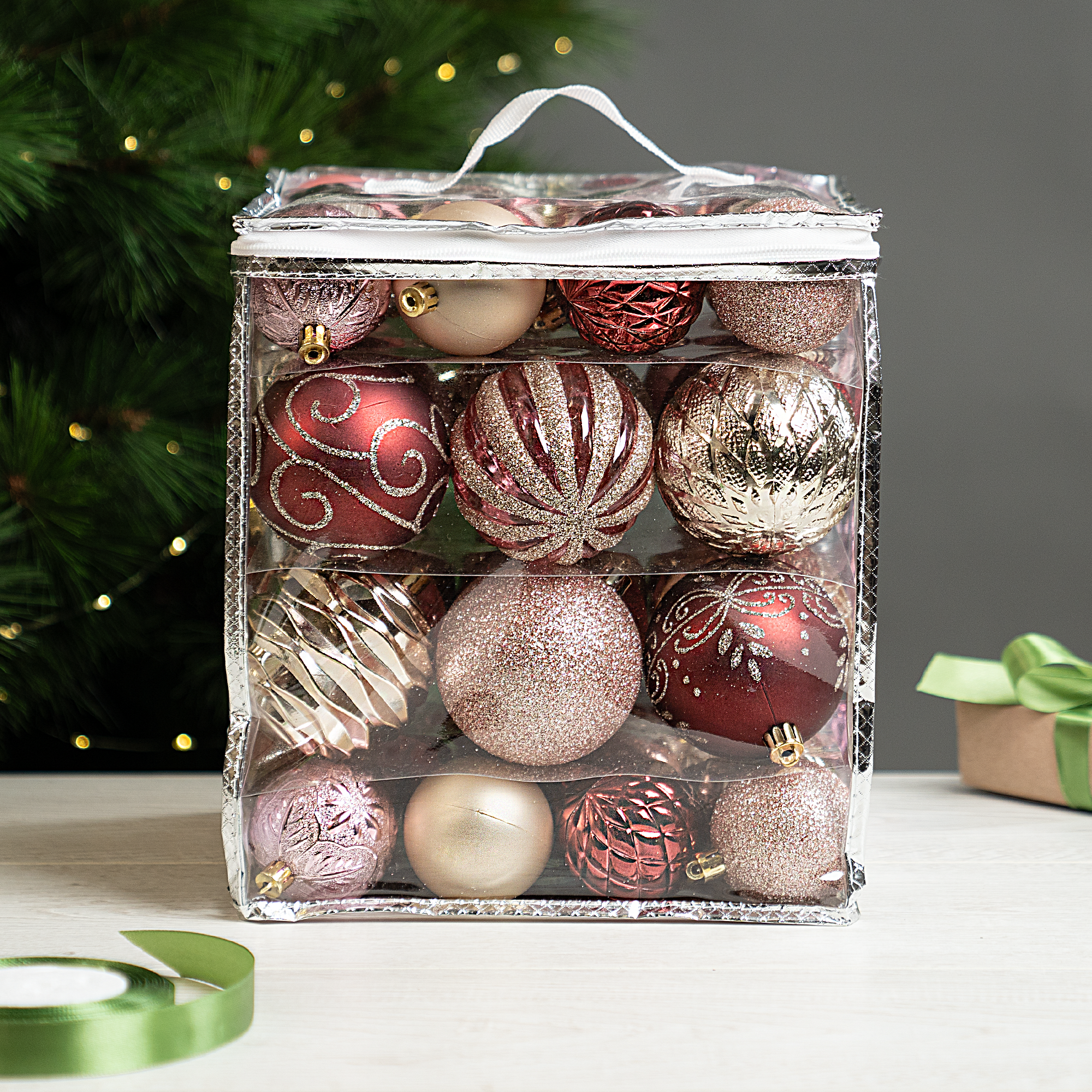 Изображение товара Набор елочных шаров KREAFORTA розовый 50 шт диаметр 8 см праздничные украшения