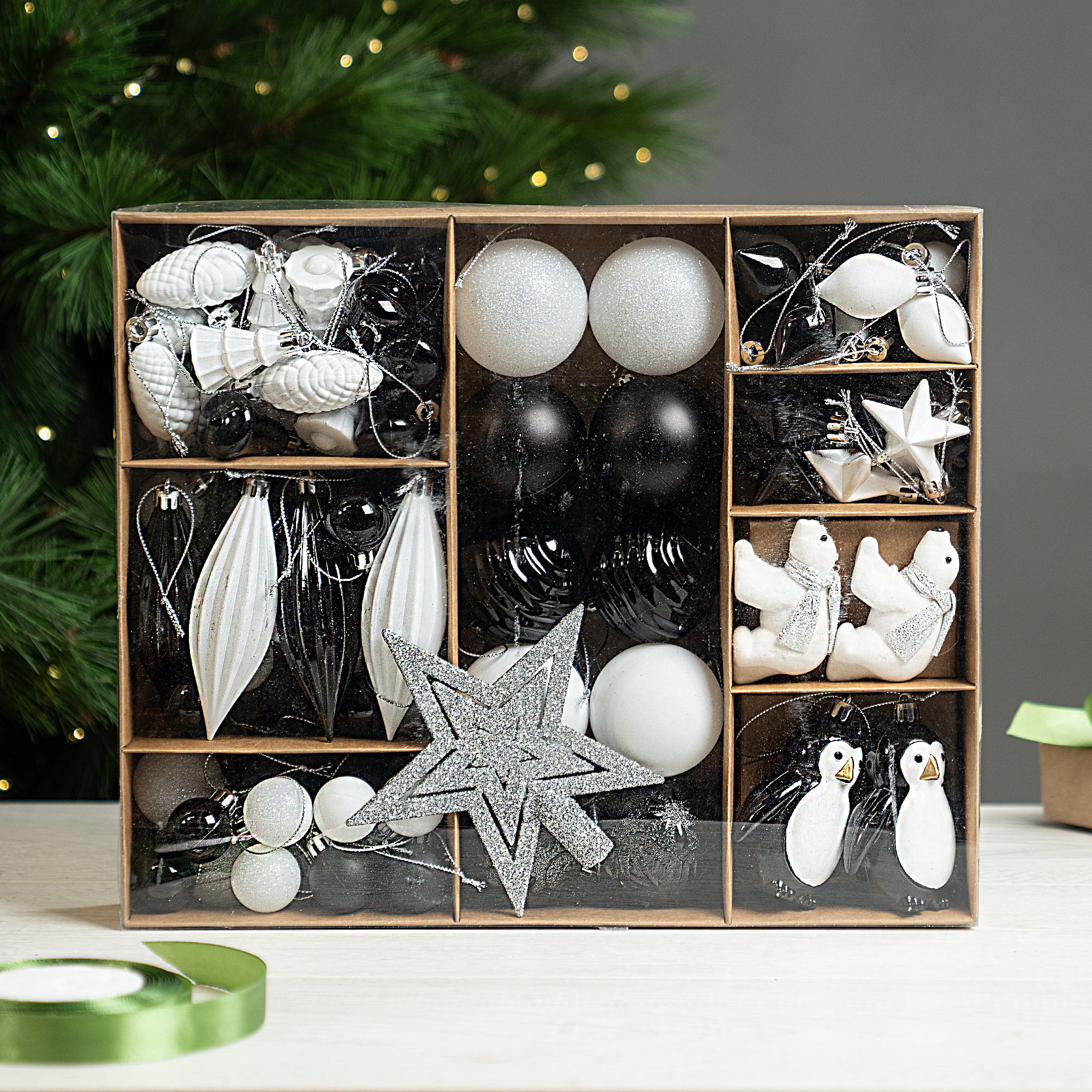 Изображение товара Елочные украшения KREAFORTA черно-белый 100 шт. для новогоднего декора