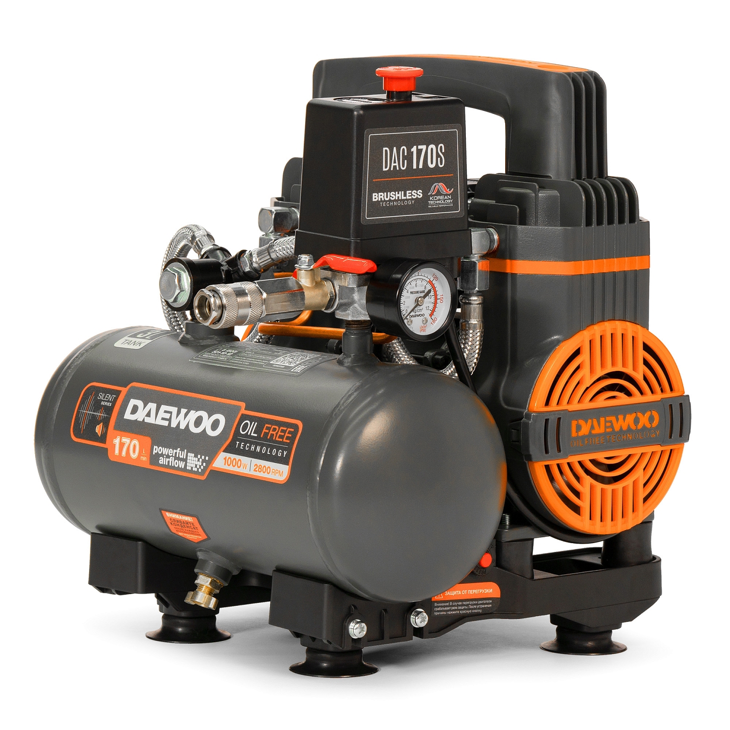 Изображение товара Безмасляный компрессор DAC 170S Daewoo 170 л/мин 8 бар 3.6 л