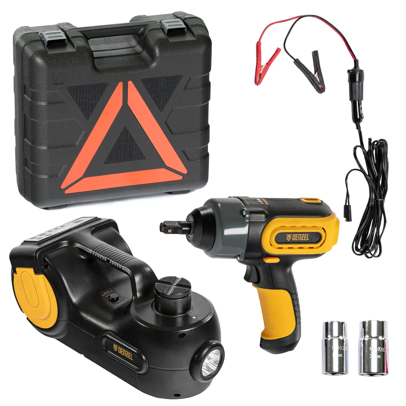 Изображение товара Домкрат бутылочный электрогидравлический Denzel 51190 до 1.5 т, 155-455 мм в комплекте с гайковертом сетевым