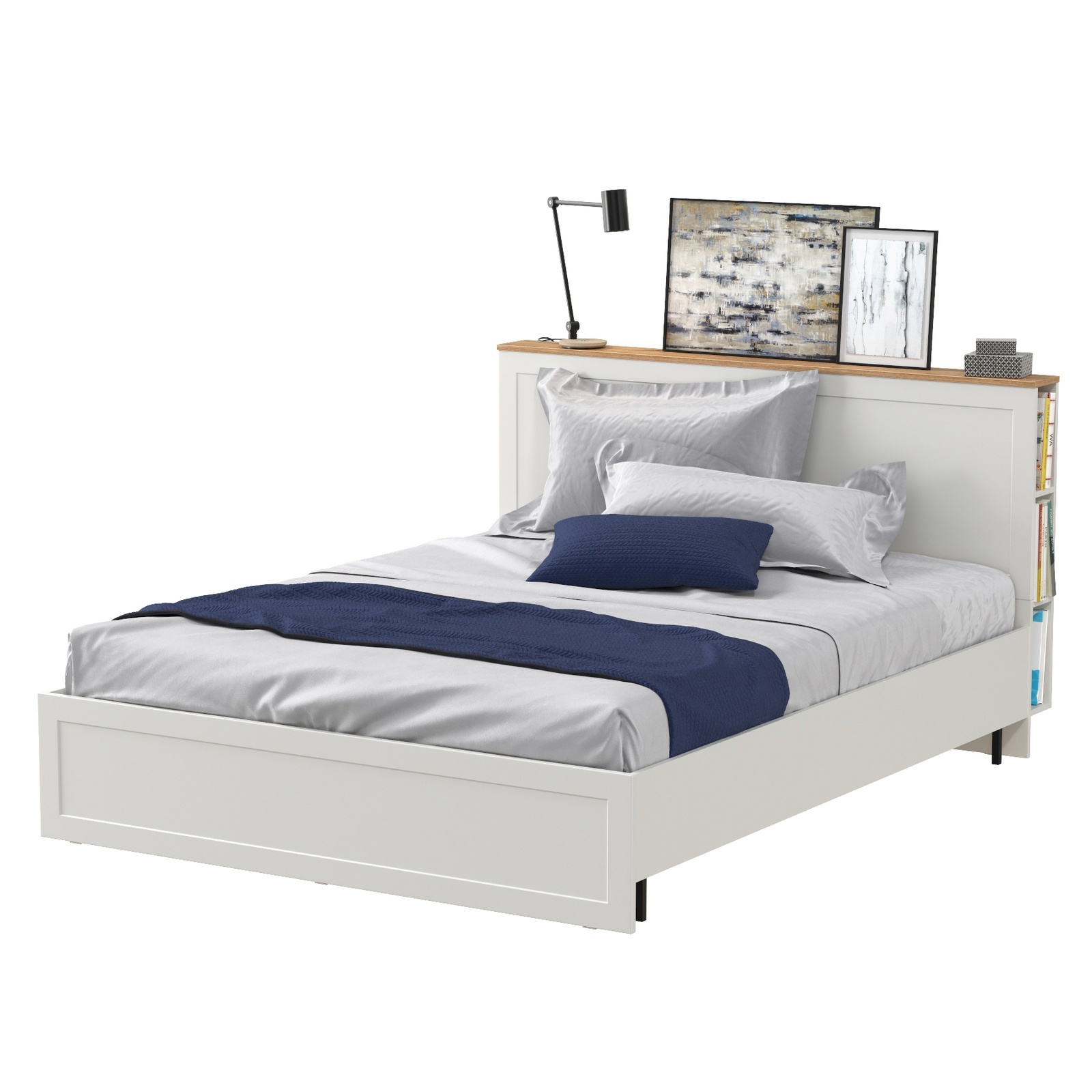 Изображение товара Кровать Mobi Камелия 160x200 см с ортопедическим основанием цвет белый шагрень/дуб крафт золотой