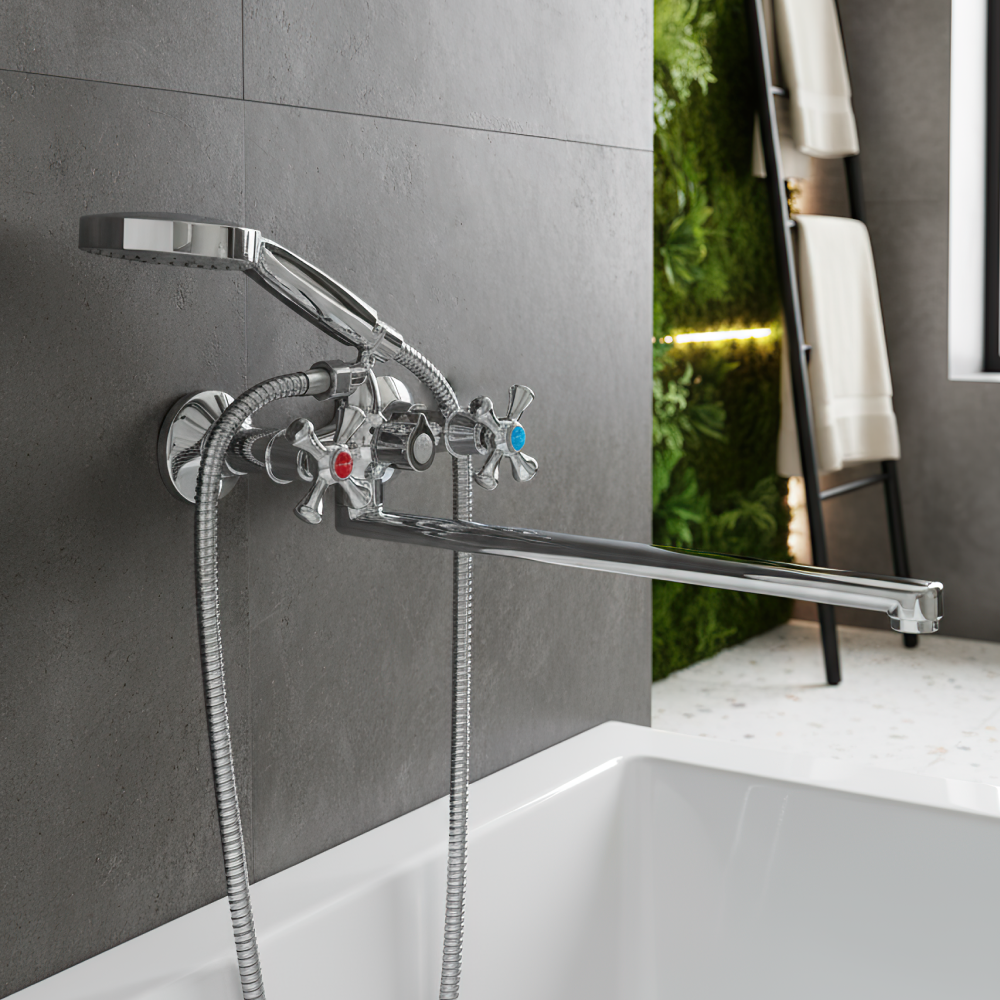 Изображение товара Смеситель для ванны Voda Laguna LGN31 двухвентильный с душевой лейкой хром