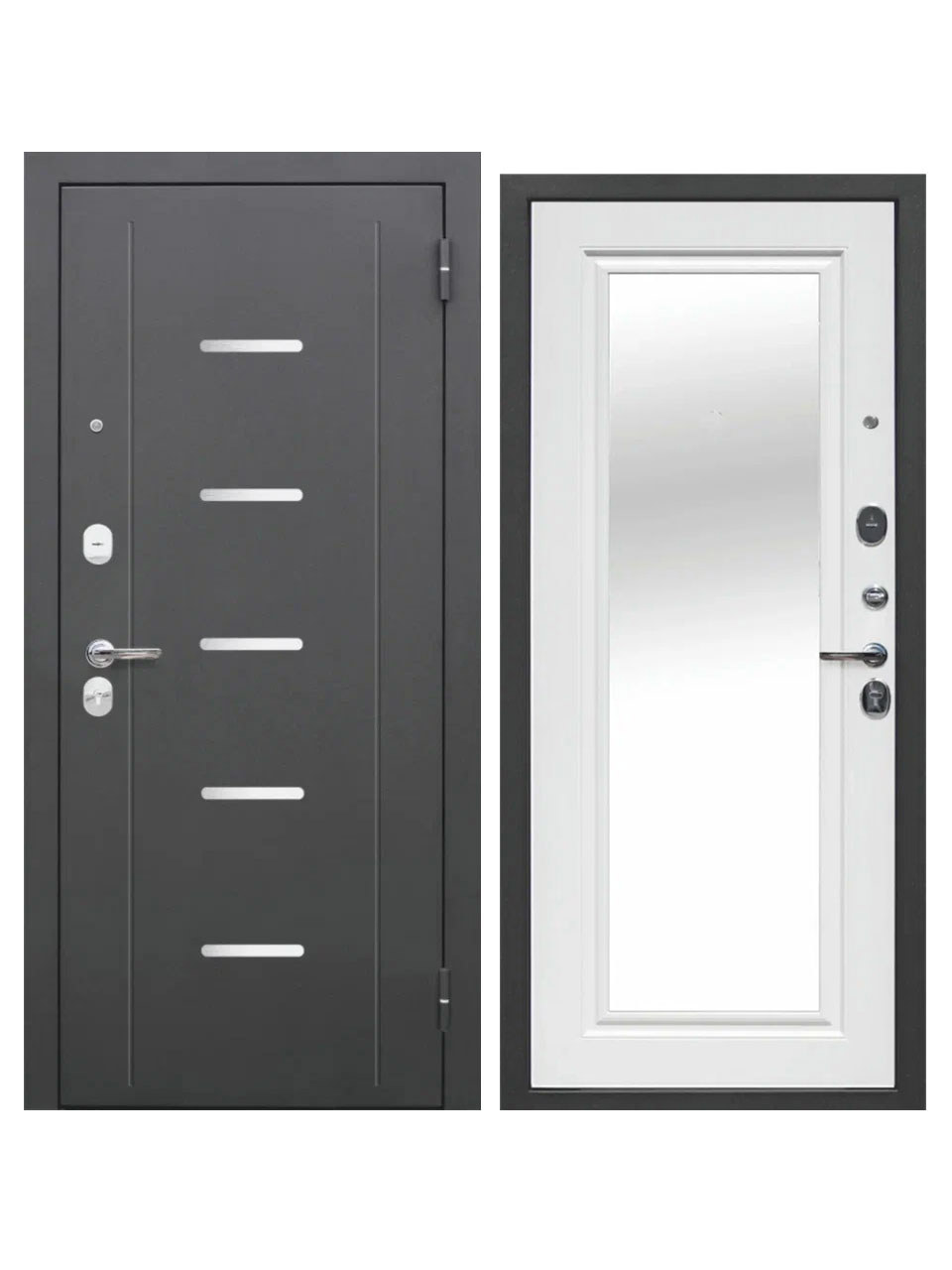 Изображение товара Входная дверь Superlock SL-7 правый 205x96см цвет антик серебро/белый ясень с зеркалом