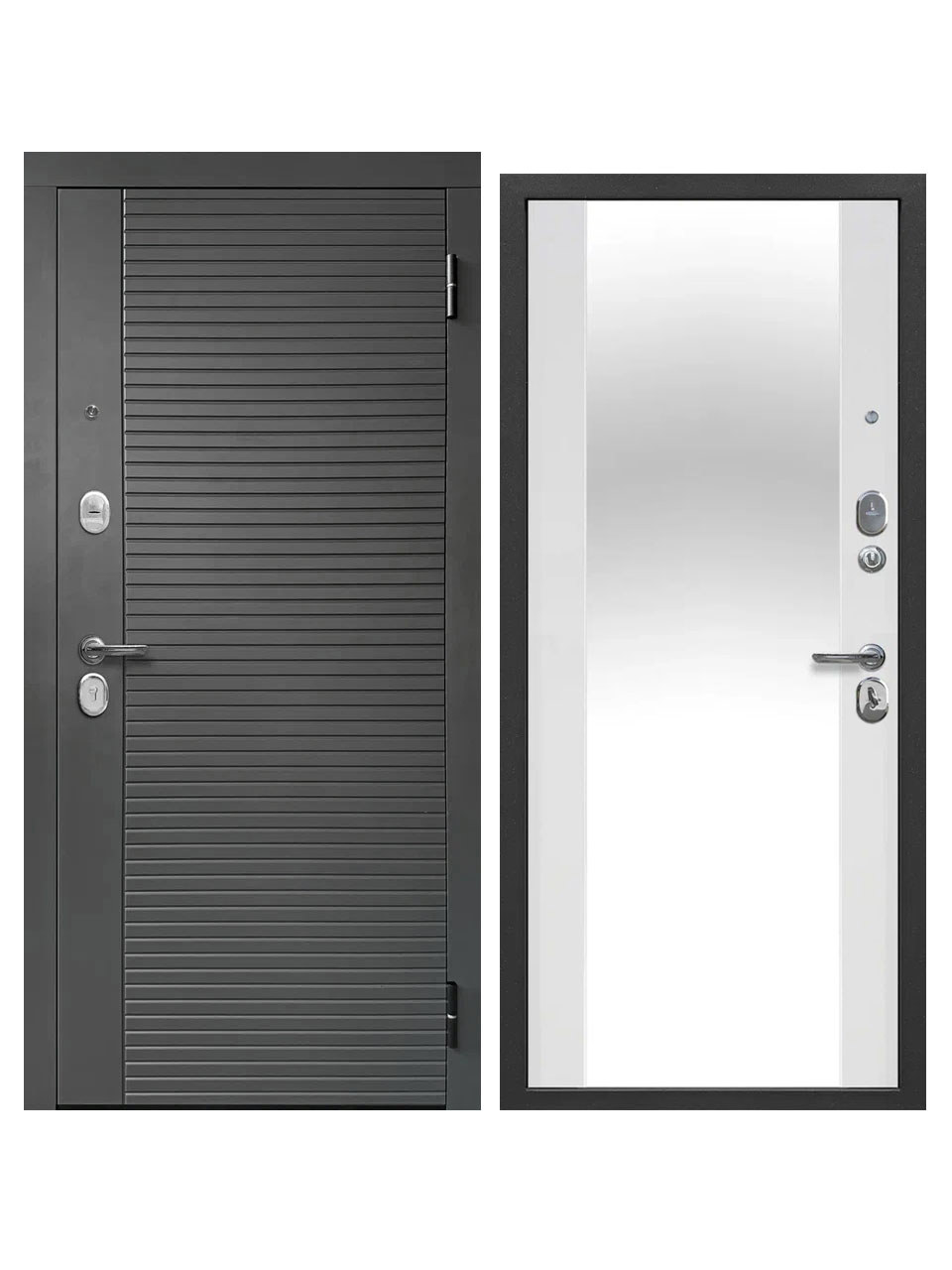 Изображение товара Входная дверь Superlock SL-9 правый 205x86см цвет сатин графит/белый матовый с зеркалом