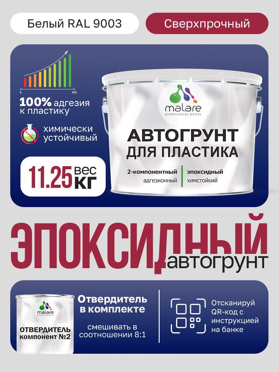 Изображение товара Грунтовка для пластика автомобиля эпоксидная двухкомпонентная Malare Titan адгезионная химстойкая цвет белый RAL 9003 10 кг и 1 кг отвердитель