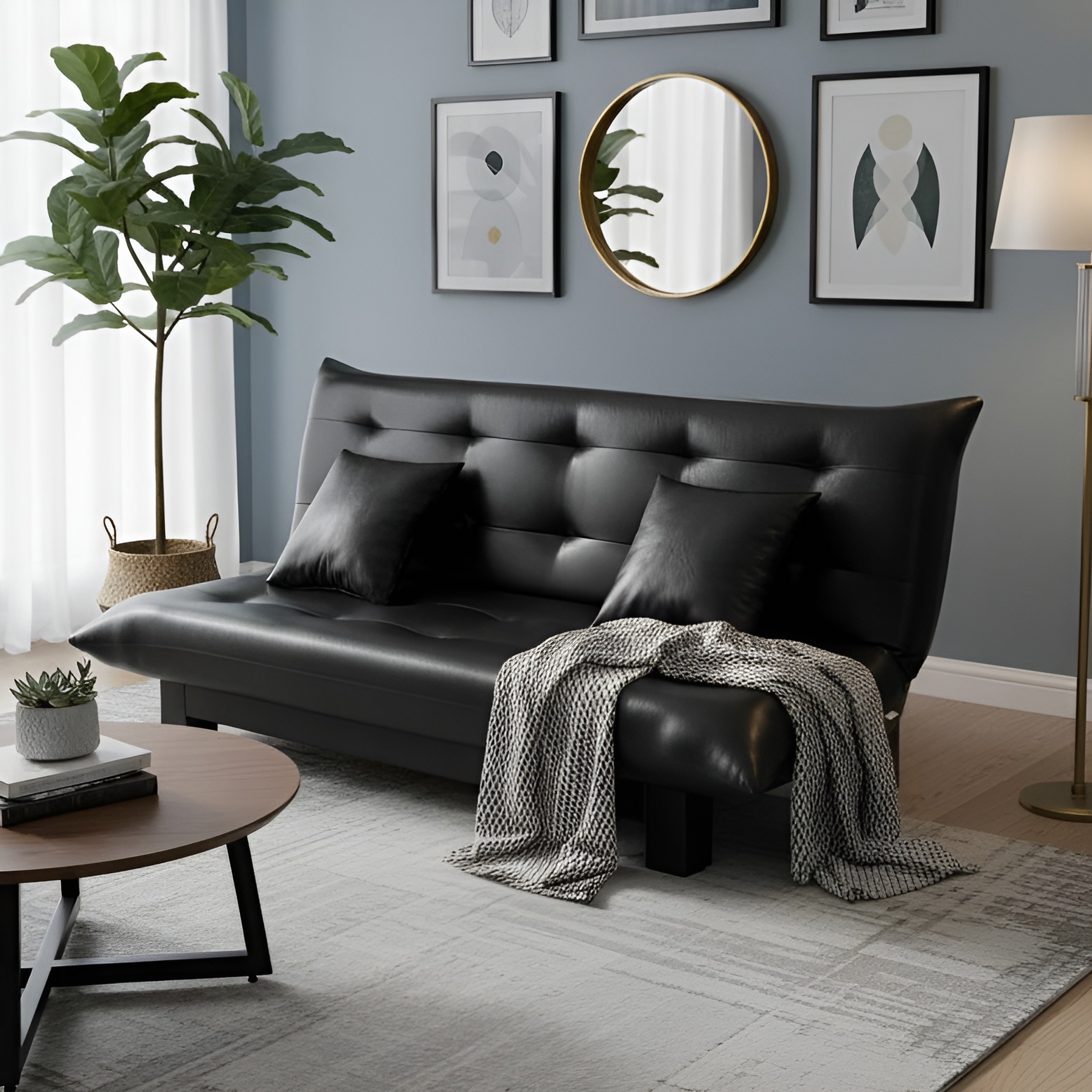 Изображение товара Диван раскладной Edlen 055 202x90x100 см искусственная кожа черный современный дизайн