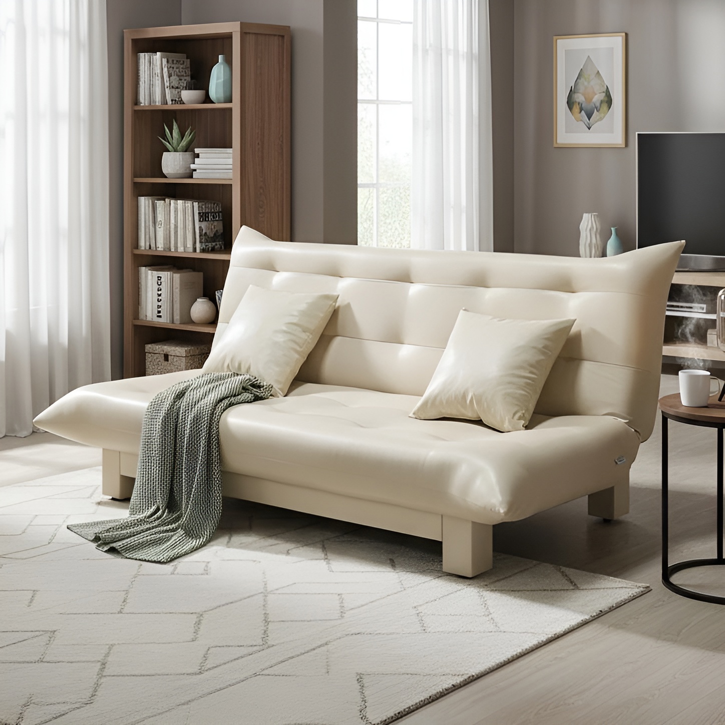 Изображение товара Диван раскладной Edlen 054, 202x90x100 см, искусственная кожа, бежевый