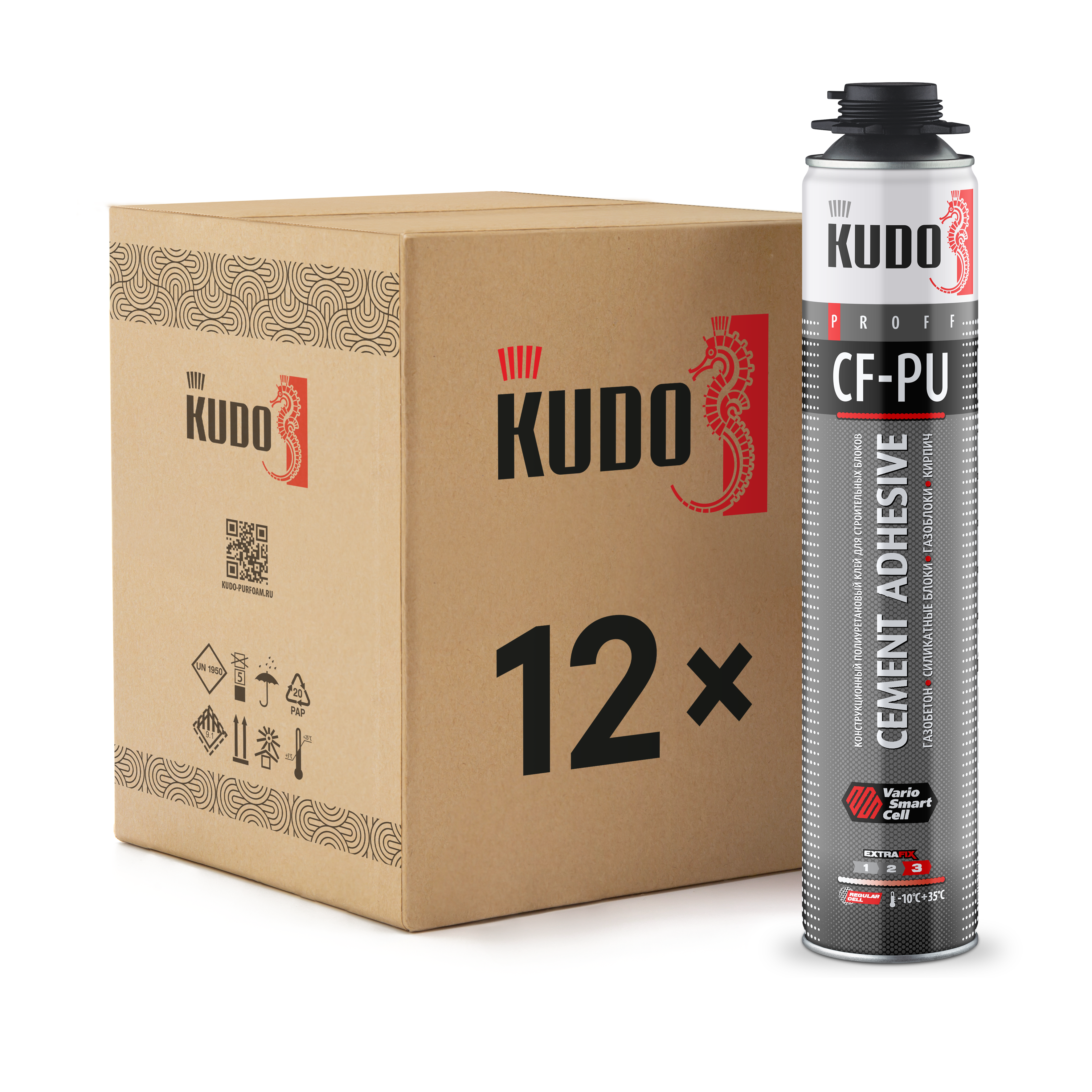 Изображение товара Клей-пена полиуретановая Kudo Cement Adhisive Proff конструкционная для строительных блоков 1000 мл 12 шт