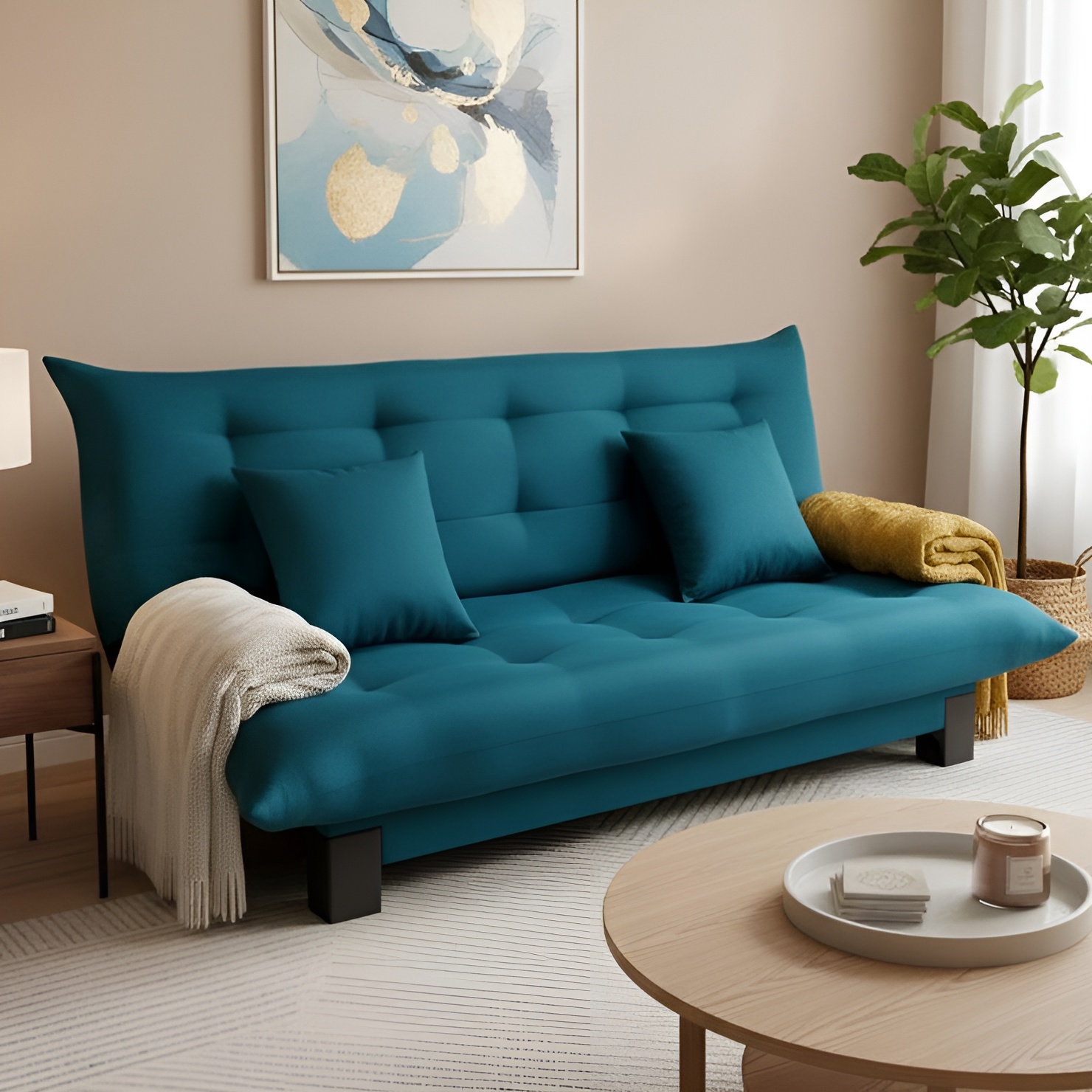 Изображение товара Диван раскладной Edlen 070, механизм книжка, рогожка, зеленый, размеры 202x90x100 см