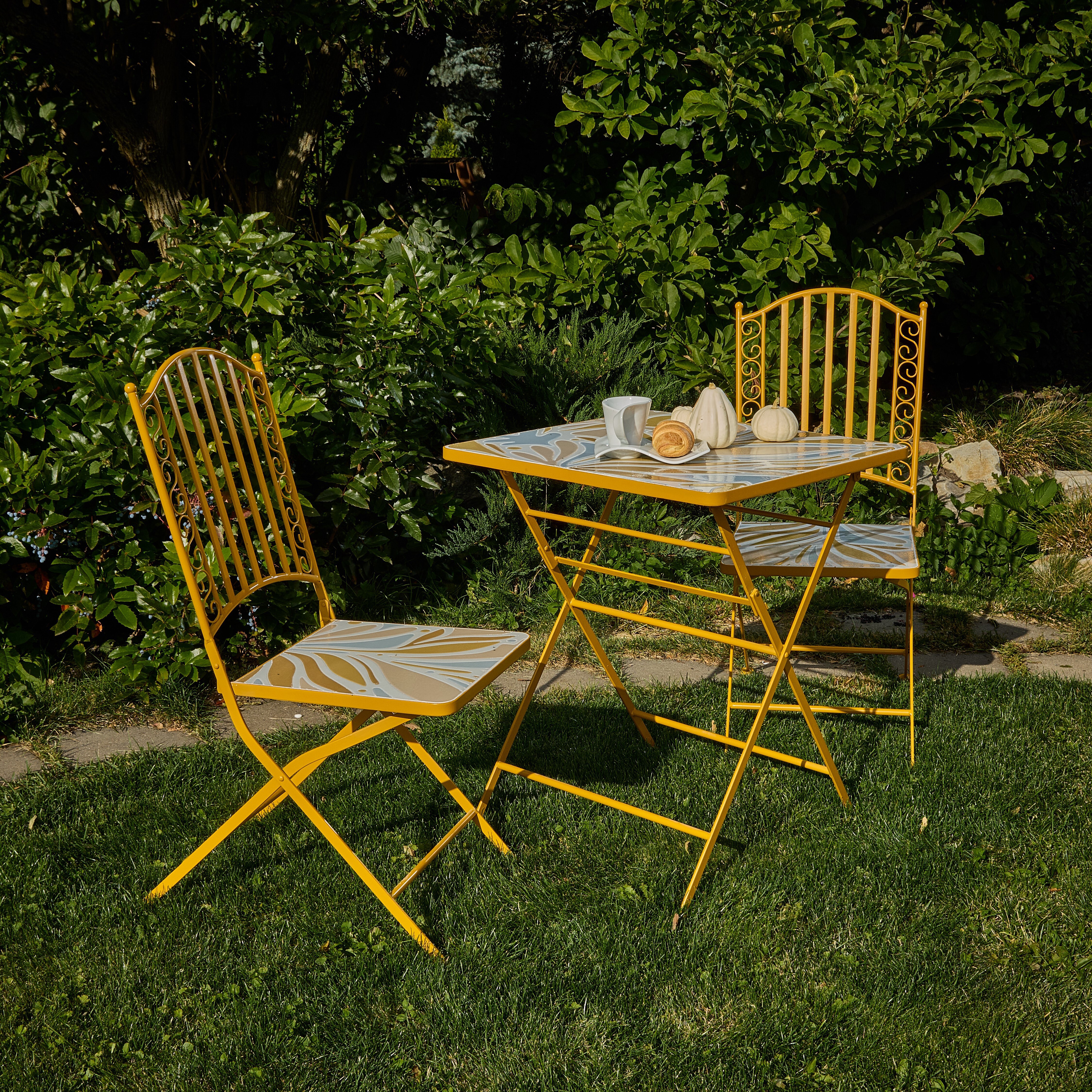 Изображение товара Набор садовой мебели Солнечные цветы сталь и пластик желтый 3 предмета