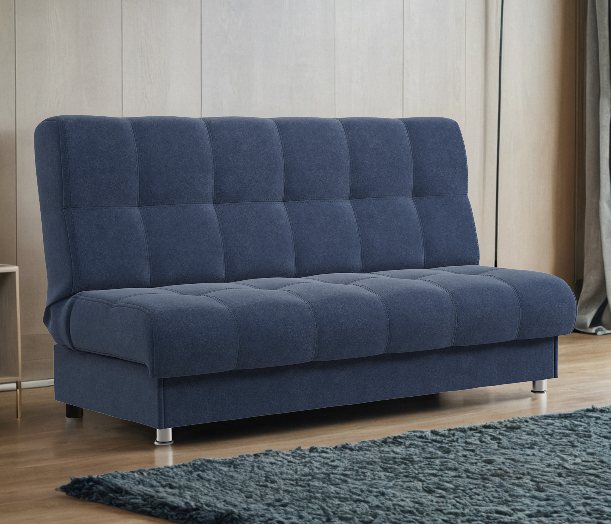 Изображение товара Диван раскладной Гамма БП с велюром синий 198x91x90 см современный механизм книжка