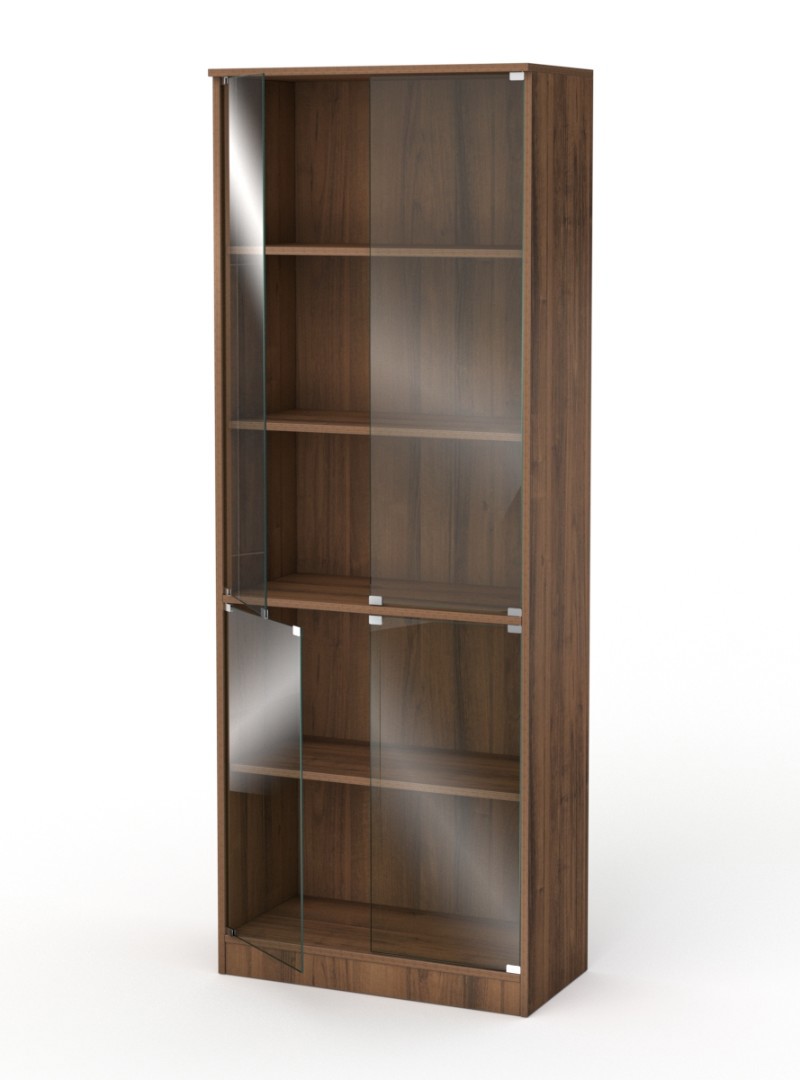 Изображение товара Шкаф-витрина офисный ШВ-51 71x192 см из ЛДСП с прозрачной стеклянной дверью орех