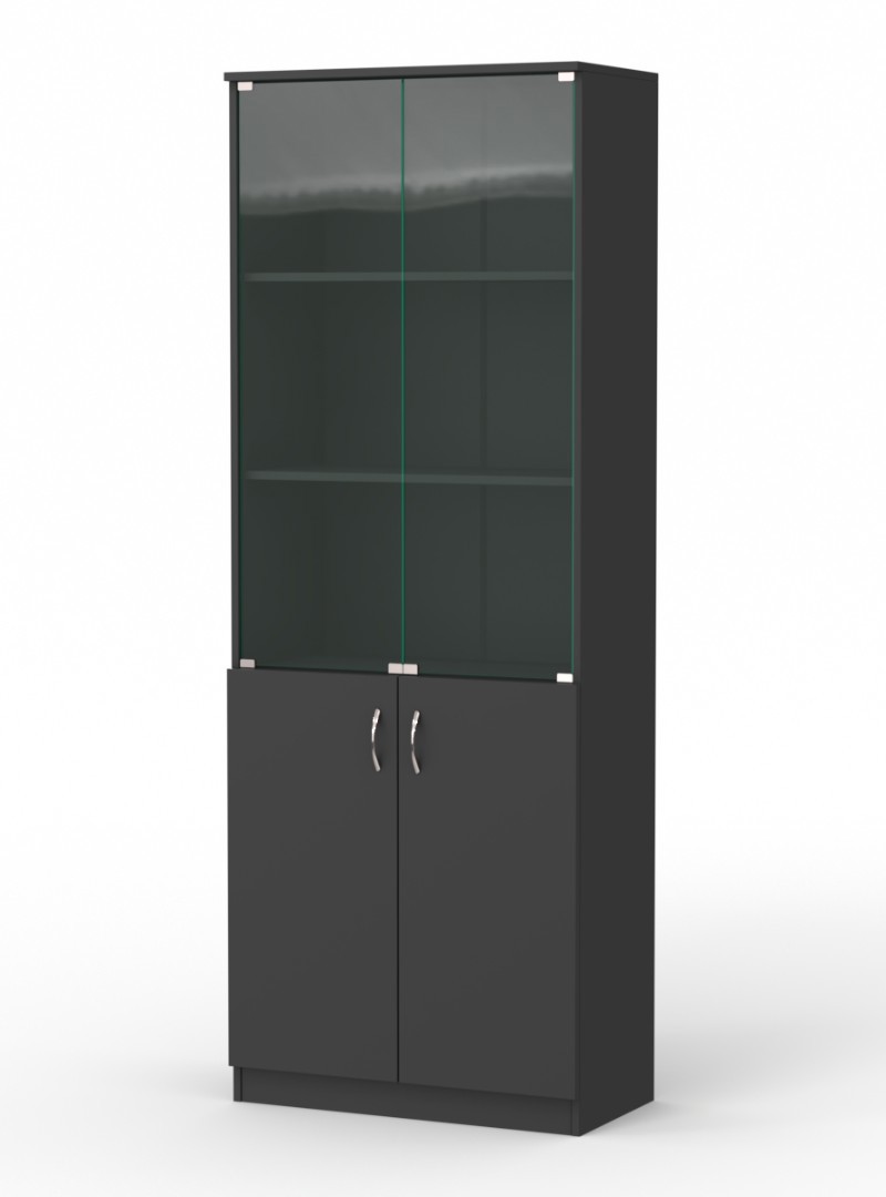 Изображение товара Шкаф-витрина 71x192 см ЛДСП черный с остекленными дверцами офисный