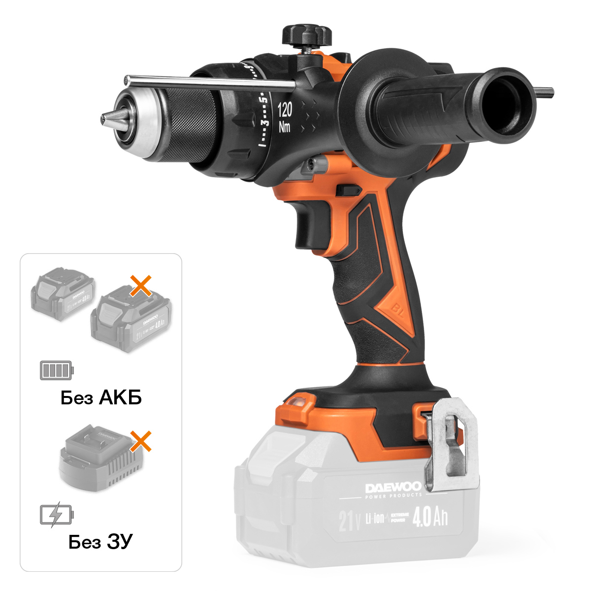 Изображение товара Дрель-шуруповерт аккумуляторная ударная бесщеточная Daewoo DAA 6521Li, 21 В Li-Ion без АКБ и ЗУ