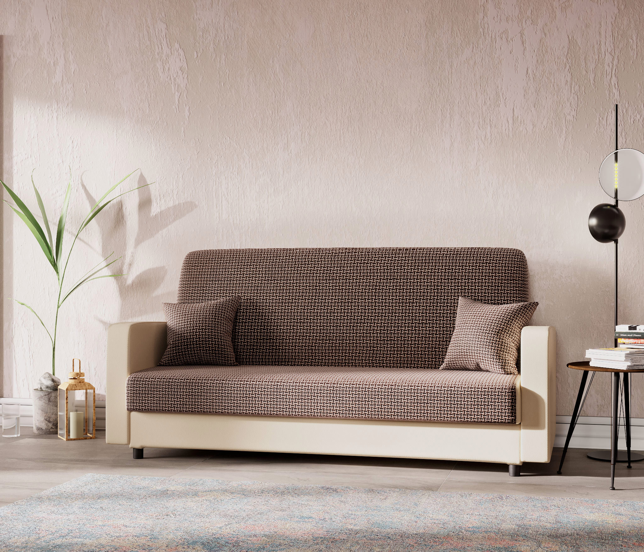 Изображение товара Диван раскладной Гамма Мелодия 215x90x90 см рогожка цвет коричневый/бежевый