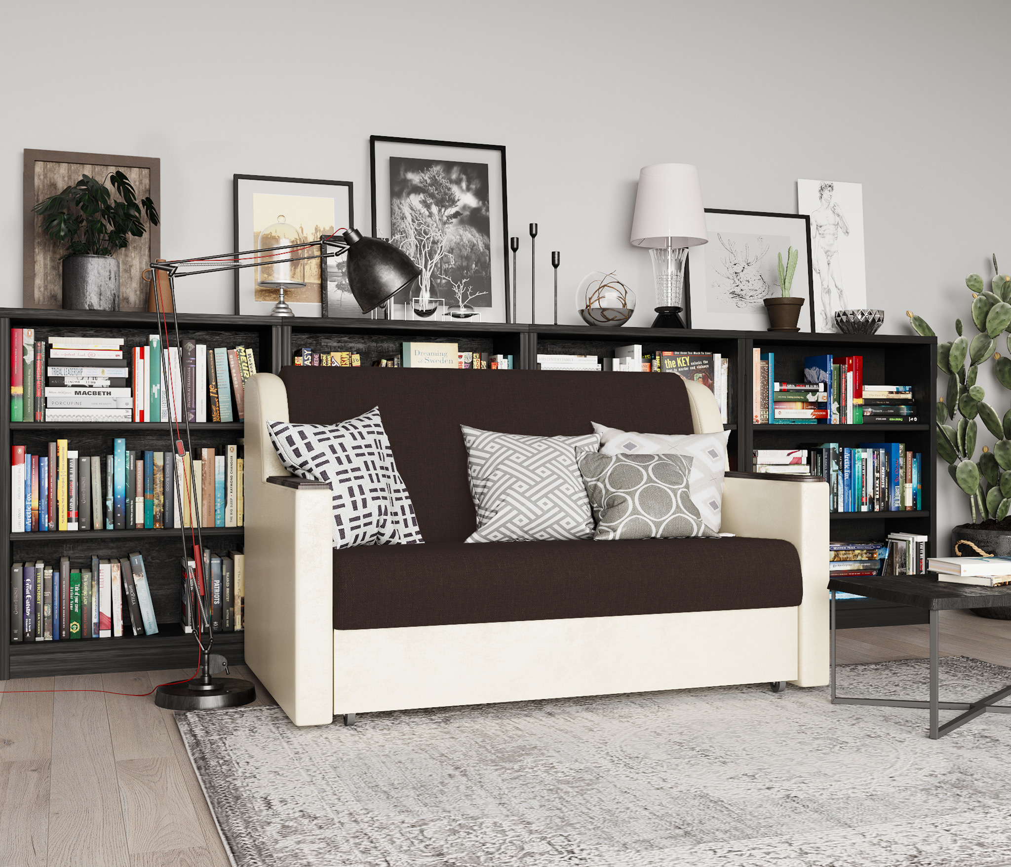 Изображение товара Диван раскладной Гамма Аккорд Д 120x95x110 см рогожка цвет шоколад/бежевый