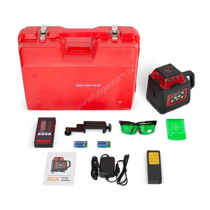 Изображение товара Ротационный лазерный уровень RGK SP-400G с зеленым лучом, дальность 30 м, IP54
