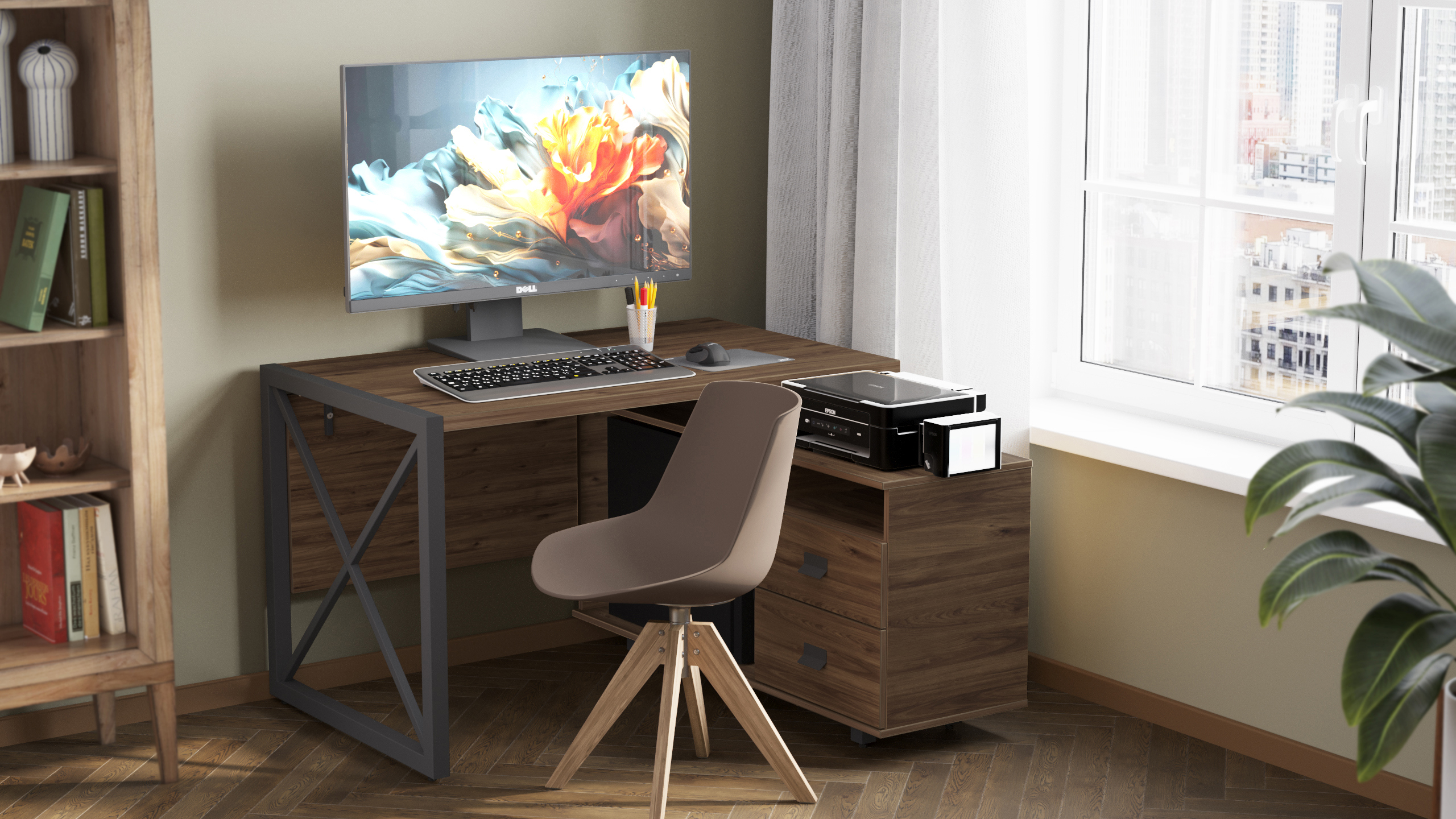 Изображение товара Письменный стол Калифорния мебель Хардвиг 120x76x120 см с тумбой и ящиками темный орех