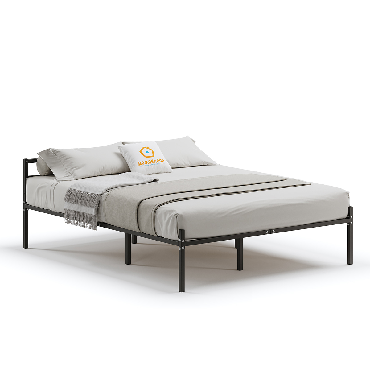 Изображение товара Металлическая двухспальная кровать ДомаКлёво 160х190 мм металл черный стиль лофт