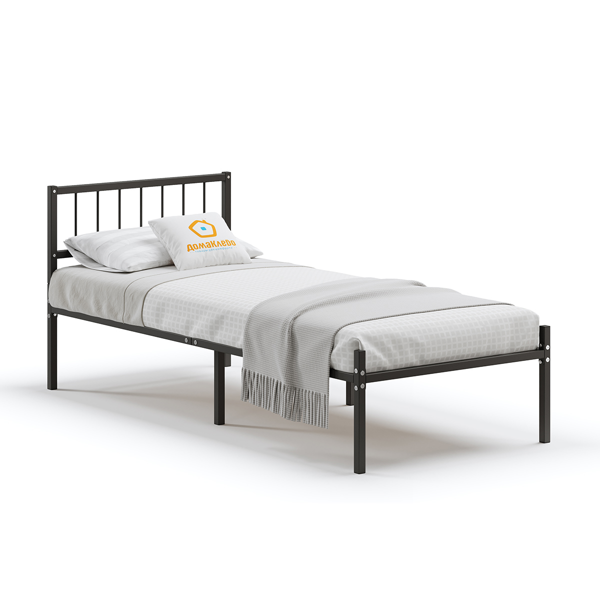 Изображение товара Кровать Домаклево Металика 80x200 см из металла с изголовьем черная недорогая спальня