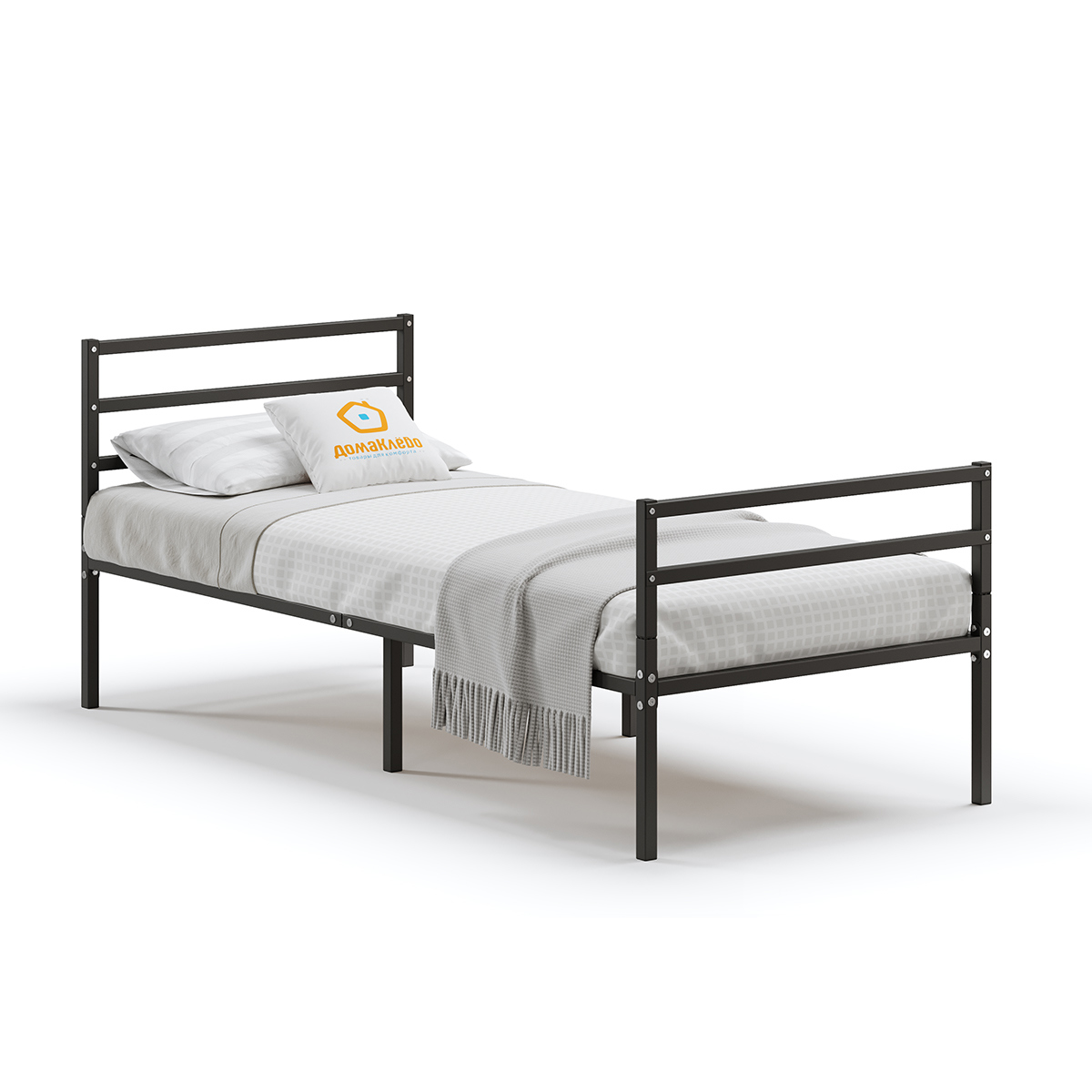 Изображение товара Металлическая односпальная кровать Домаклево 90x190 Черный Россия