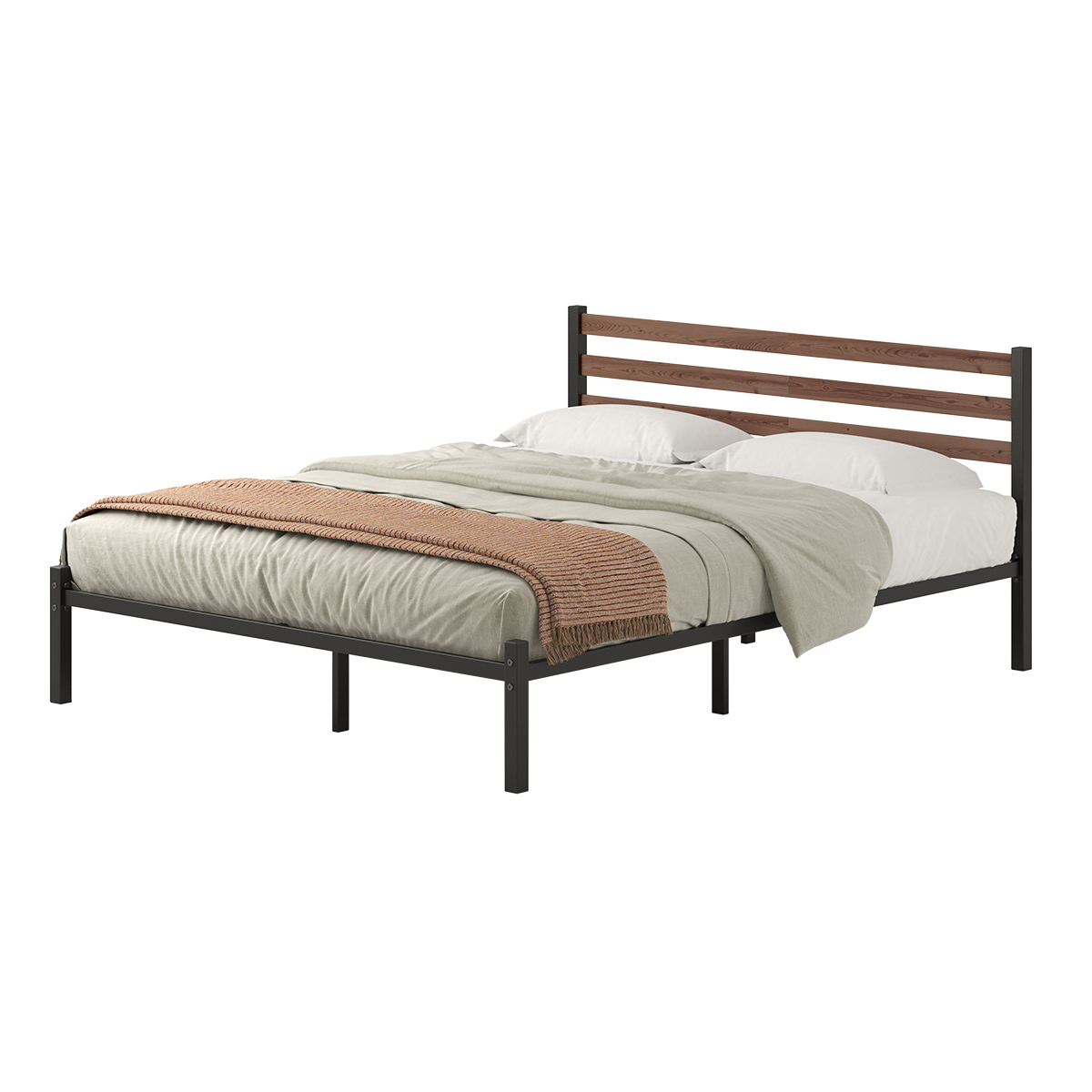 Изображение товара Двухспальная кровать Домаклево st-140-ch-w-palisandr из стали с деревянными накладками, Россия