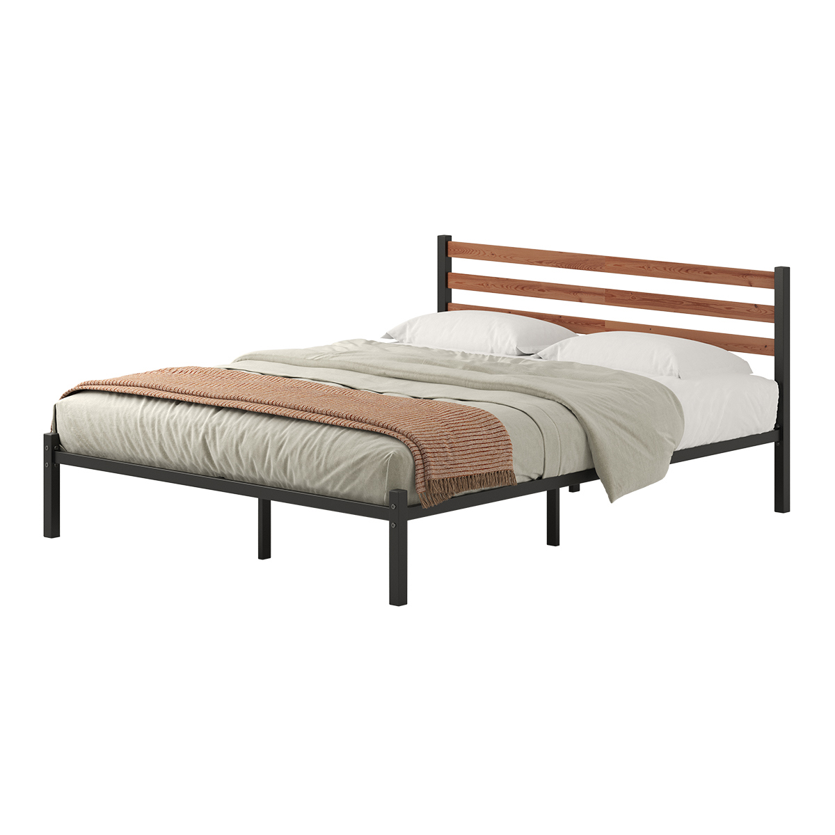 Изображение товара Кровать Домаклево st-180-ch-w-dub 180 x 85 x 206 см металл цвет черный, дуб