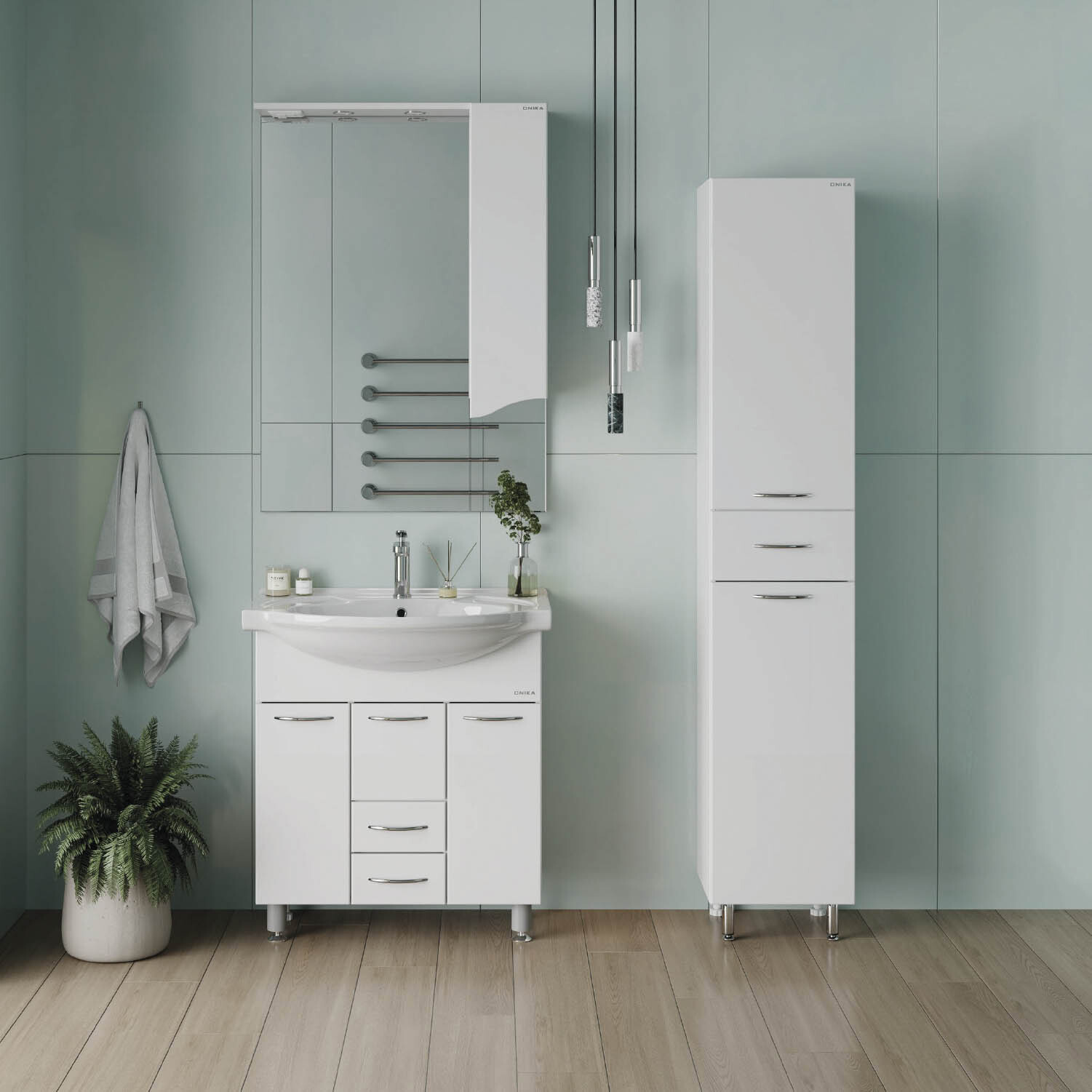 Изображение товара Пенал для ванной комнаты Onika Модерн 36 напольный с корзиной белый