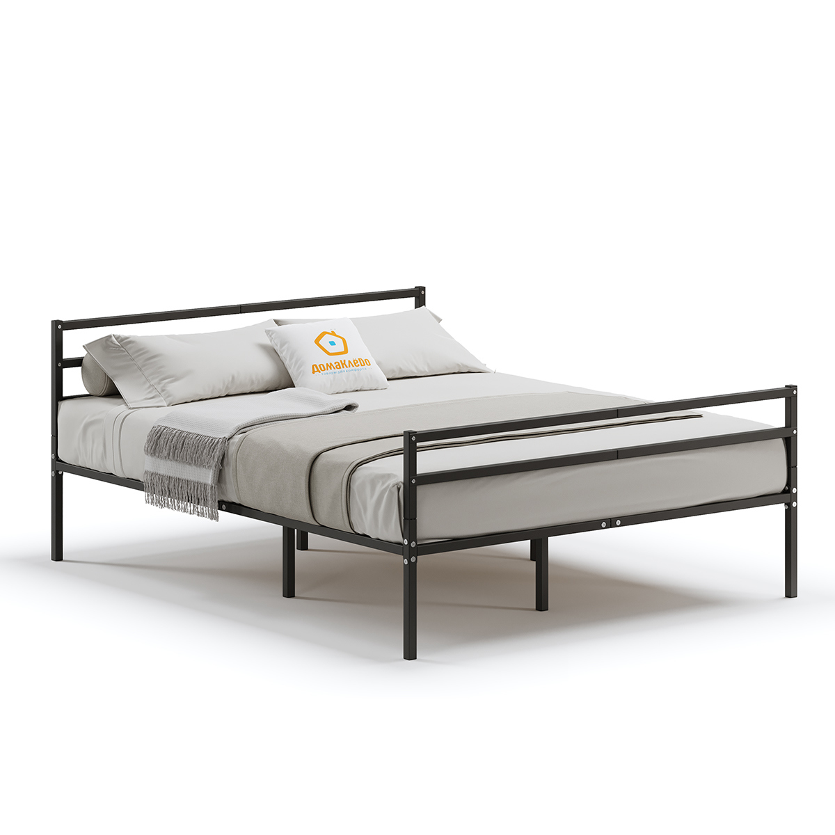 Изображение товара Металлическая кровать Домаклево 180x200 см с съемными изголовьями черная