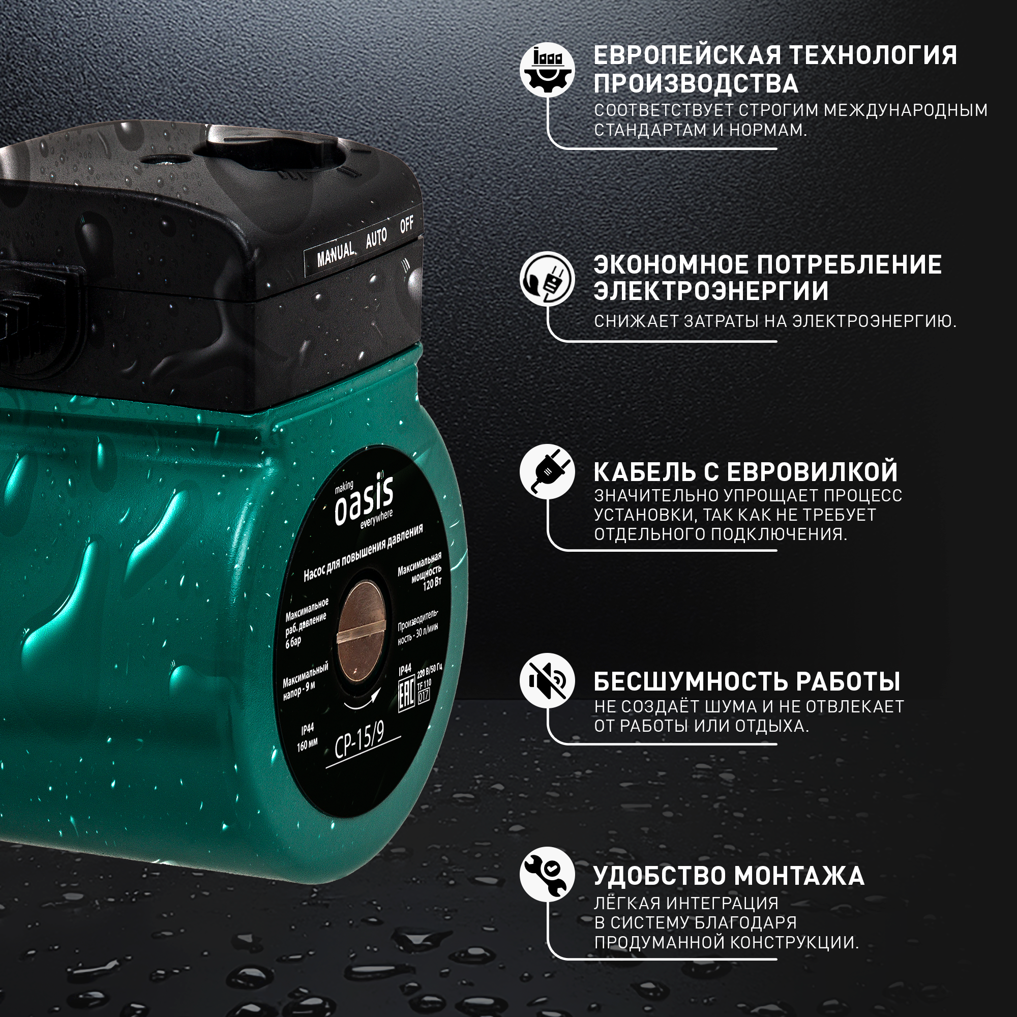 Насос повышения давления Oasis CNP 15/9 160 мм с гайками 1/2" - 2