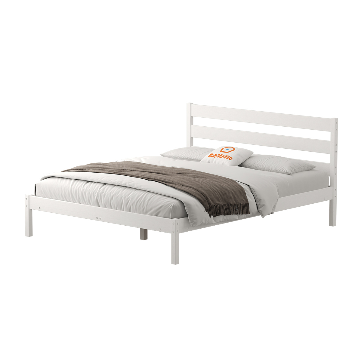 Изображение товара Двуспальная кровать Домаклево Мечта-7 из дерева белого цвета с ламелями