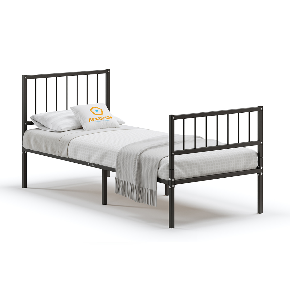 Изображение товара Металлическая односпальная кровать Домаклево 80x190 см стиль Лофт черный