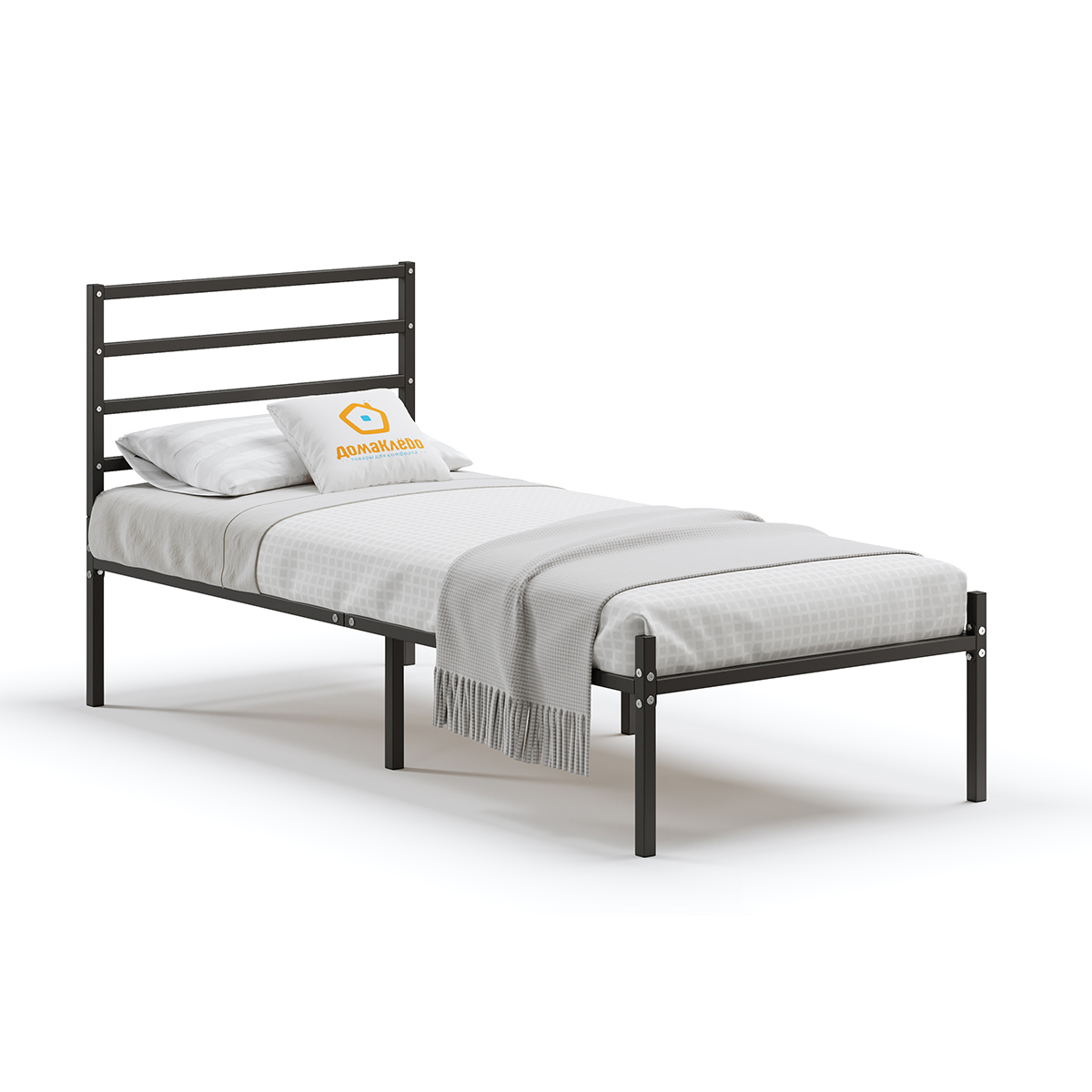 Изображение товара Металлическая кровать Домаклево 80x190 см черная разборная с съемными спинками